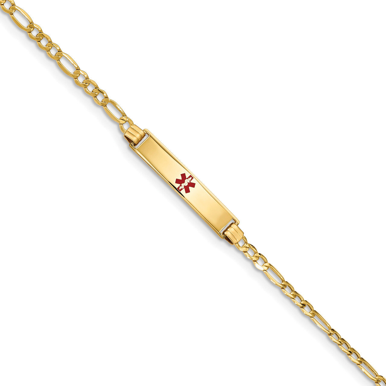 7 Inch Medical Polished Red Enamel ID with Hollow Link Bracelet 14k Gold XM556CR-7