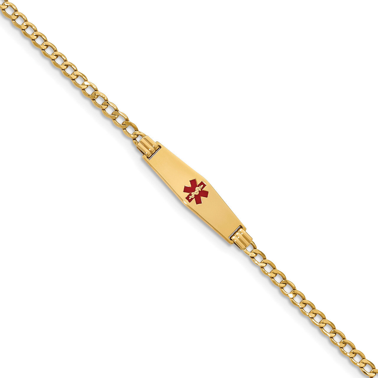 8 Inch Medical Soft Diamond Shape Red Enamel ID with Semi-Solid Cuban Bracelet 14k Gold XM557CC-8, …