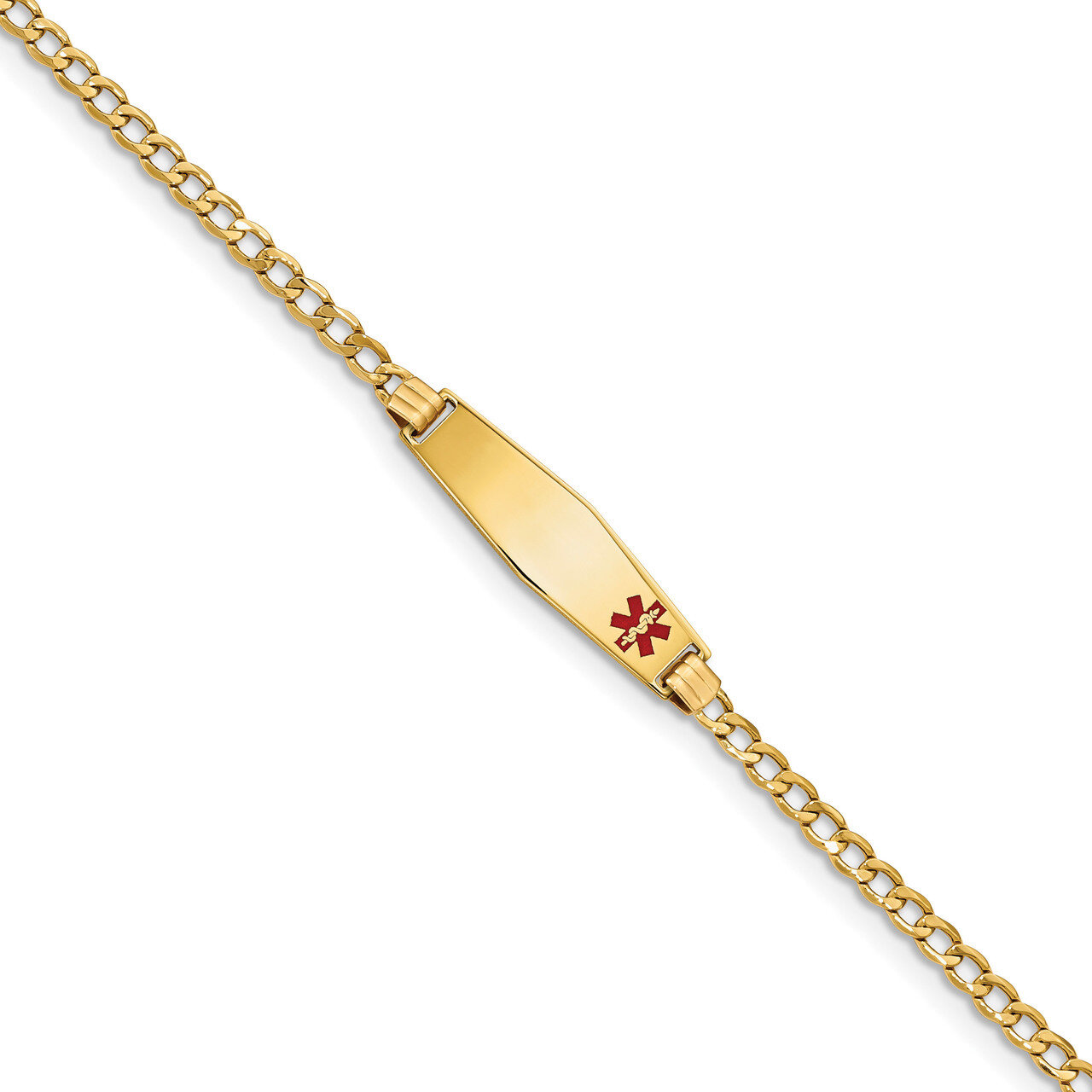 7 Inch Medical Soft Diamond Shape Red Enamel ID Bracelet 14k Gold XM557FC-7