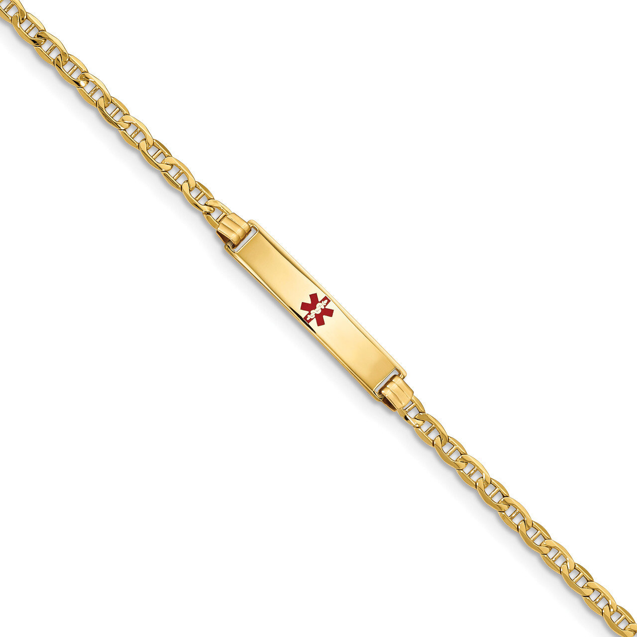 8 Inch Medical Polished Red Enamel ID with Semi-Solid Anchor Bracelet 14k Gold XM558CR-8, MPN: XM55…