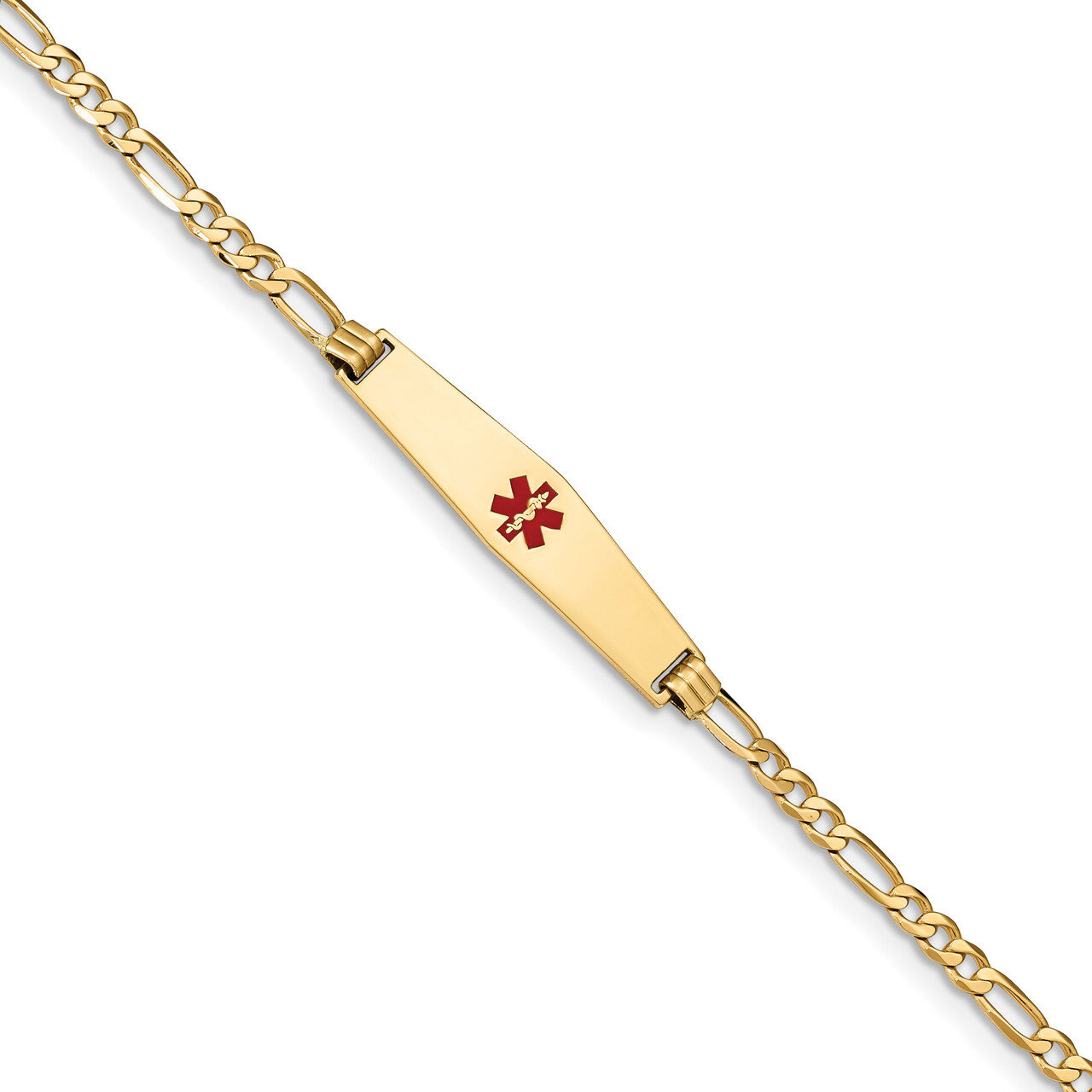 8 Inch Medical Soft Diamond Shape Red Enamel Flat Figaro Link ID Bracelet 14k Gold XM559CC-8, MPN: …