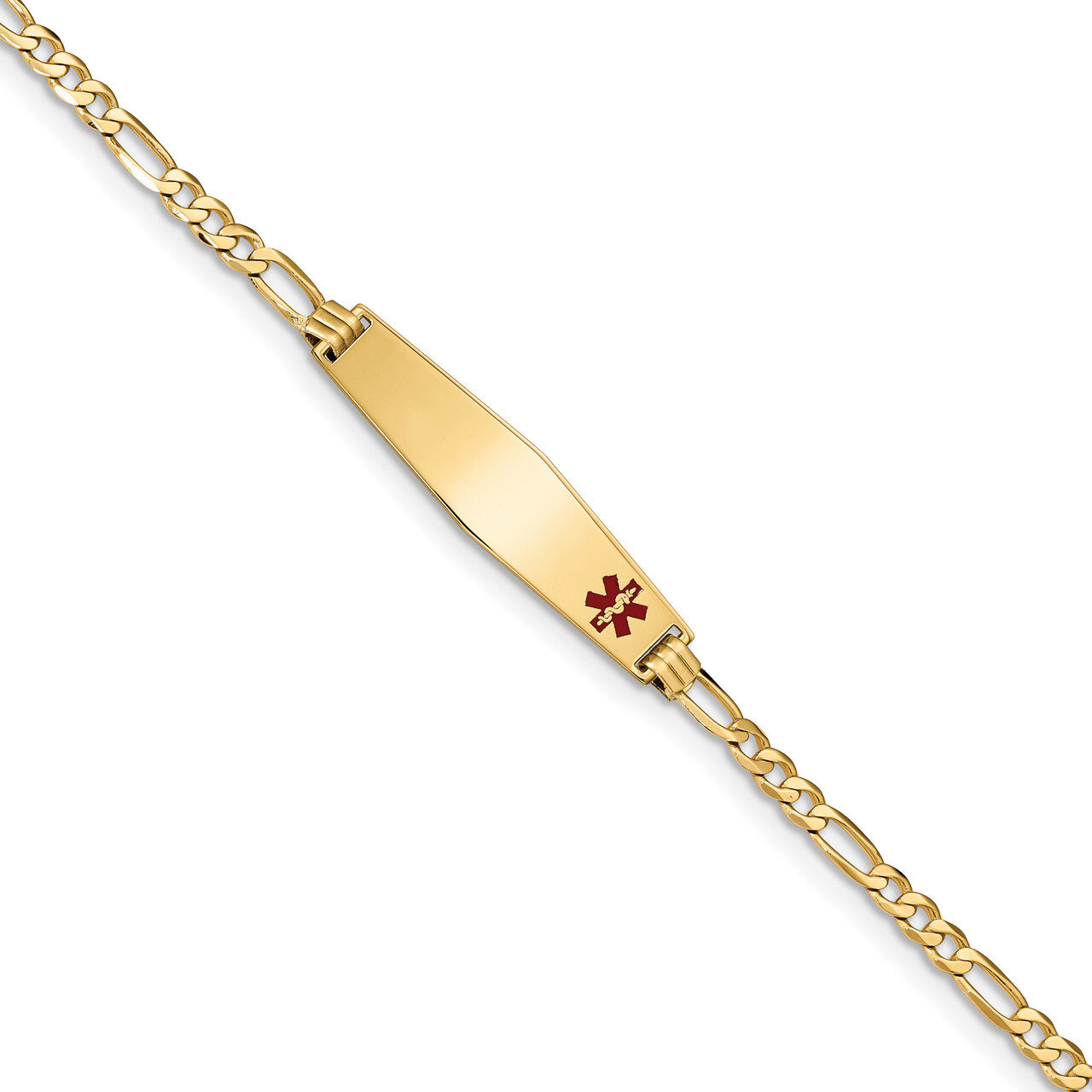 8 Inch Medical Soft Diamond Shape Red Enamel Flat Figaro Link ID Bracelet 14k Gold XM559FC-8, MPN: …