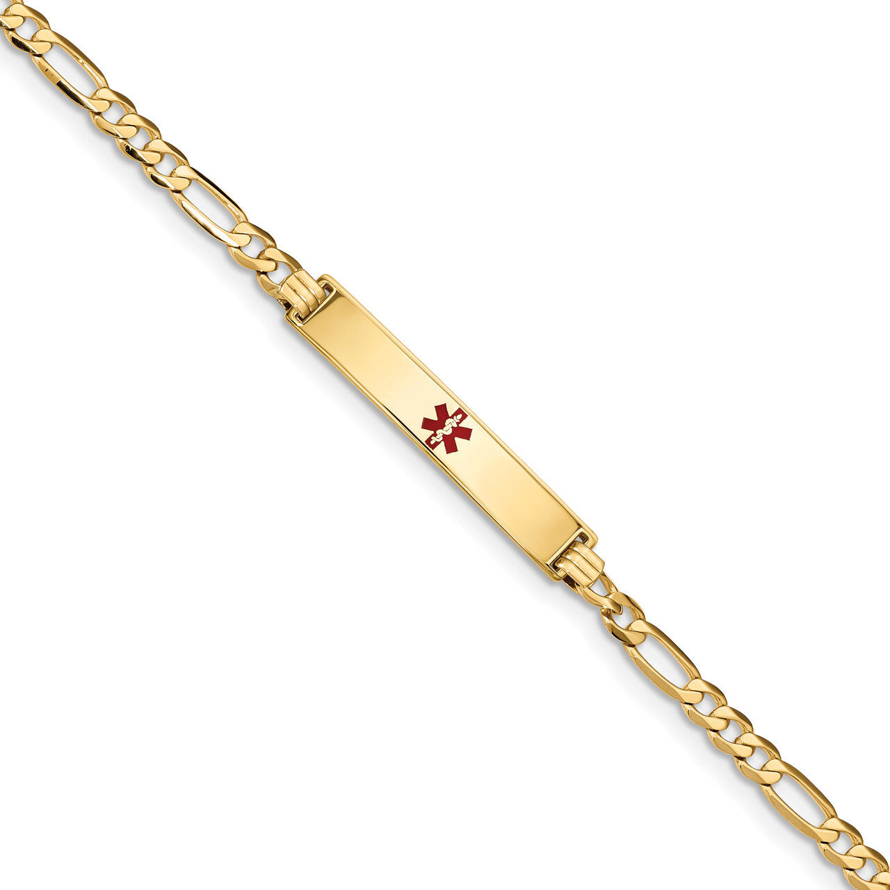 7 Inch Medical Red Enamel Flat Figaro Link ID Bracelet 14k Gold XM560CR-7