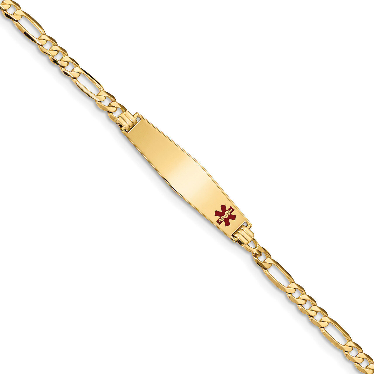 7 Inch Medical Soft Diamond Shape Red Enamel Flat Figaro Link ID Bracelet 14k Gold XM560FC-7, MPN: …
