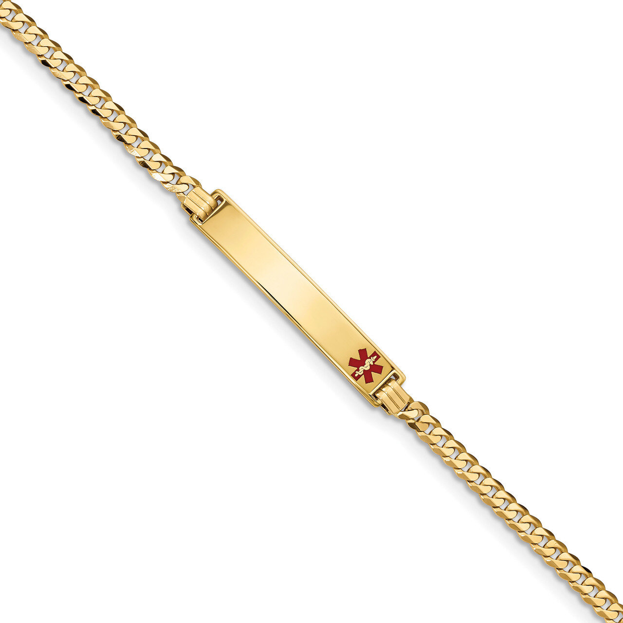 7 Inch Medical Red Enamel Flat Curb Link ID Bracelet 14k Gold XM561FR-7