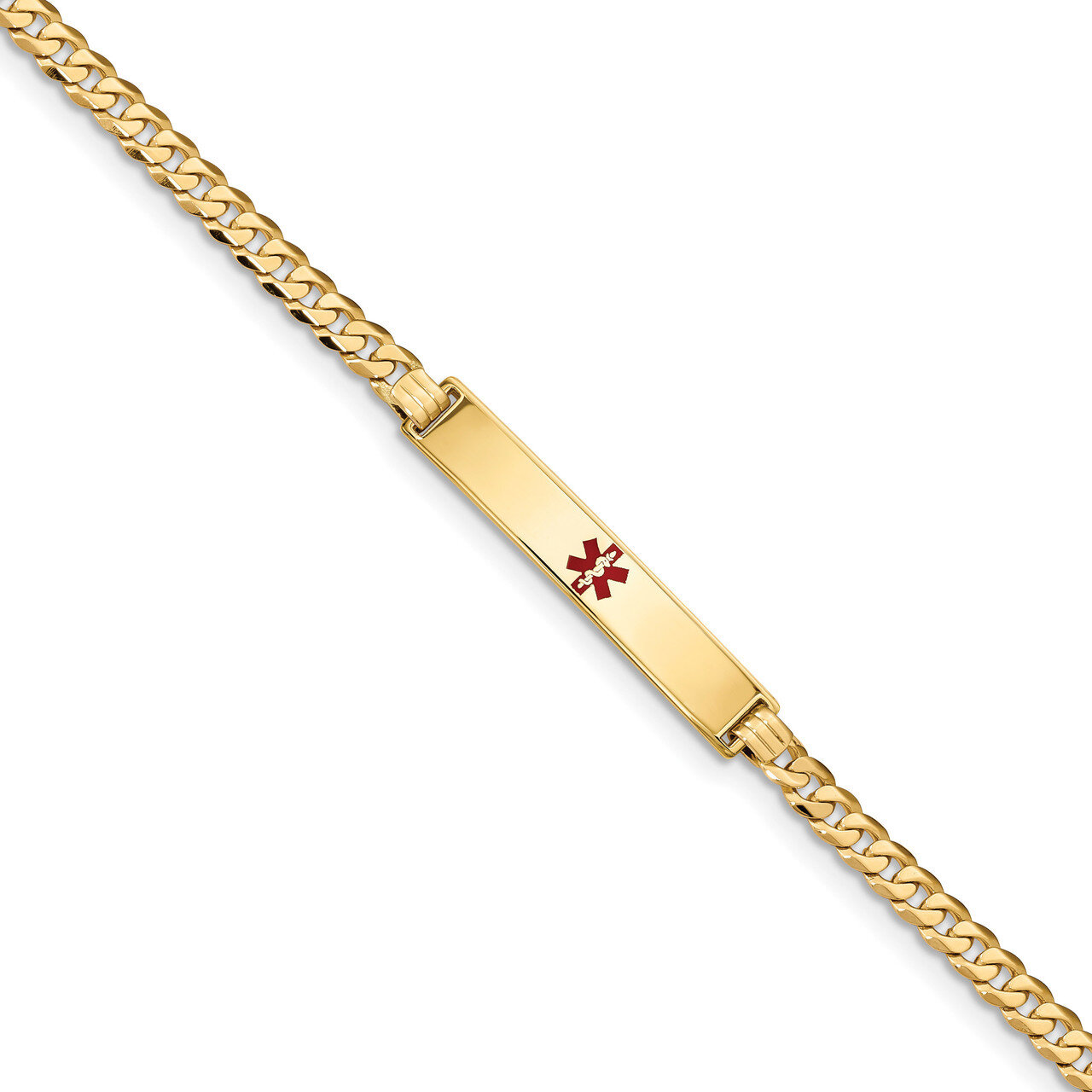 8 Inch Medical Red Enamel Flat Curb Link ID Bracelet 14k Gold XM562CR-8, MPN: XM562CR-8, 1911014379…