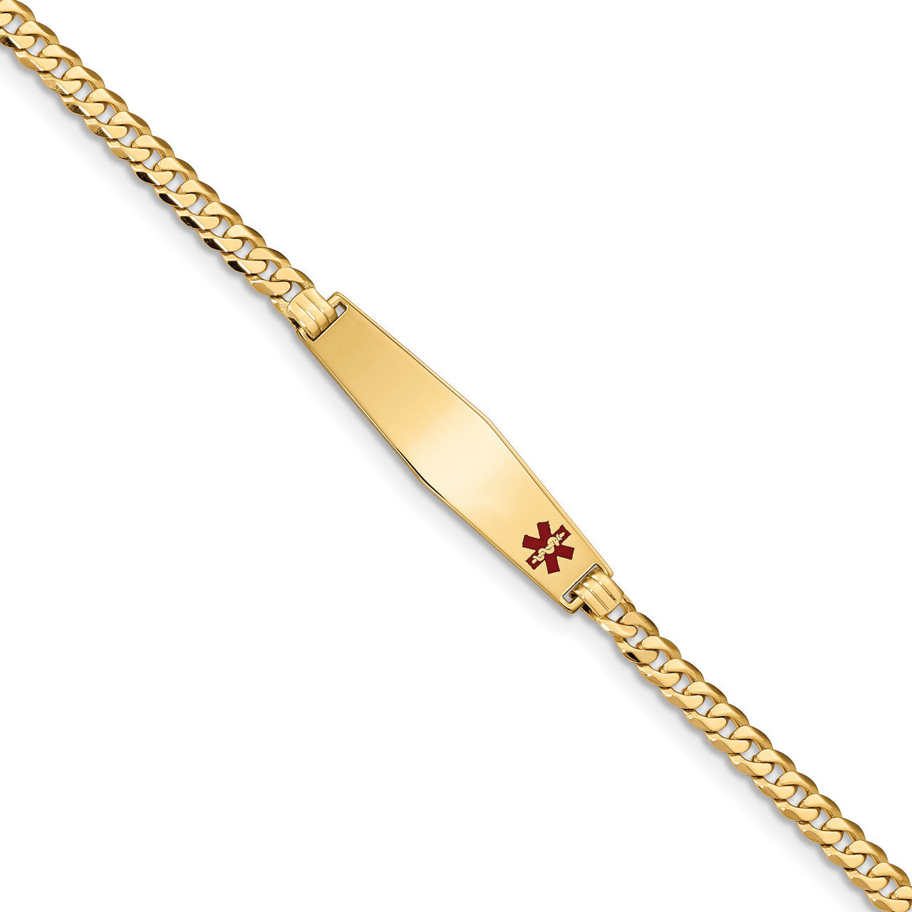 8 Inch Medical Soft Diamond Shape Red Enamel Flat Curb Link ID Bracelet 14k Gold XM562FC-8, MPN: XM…