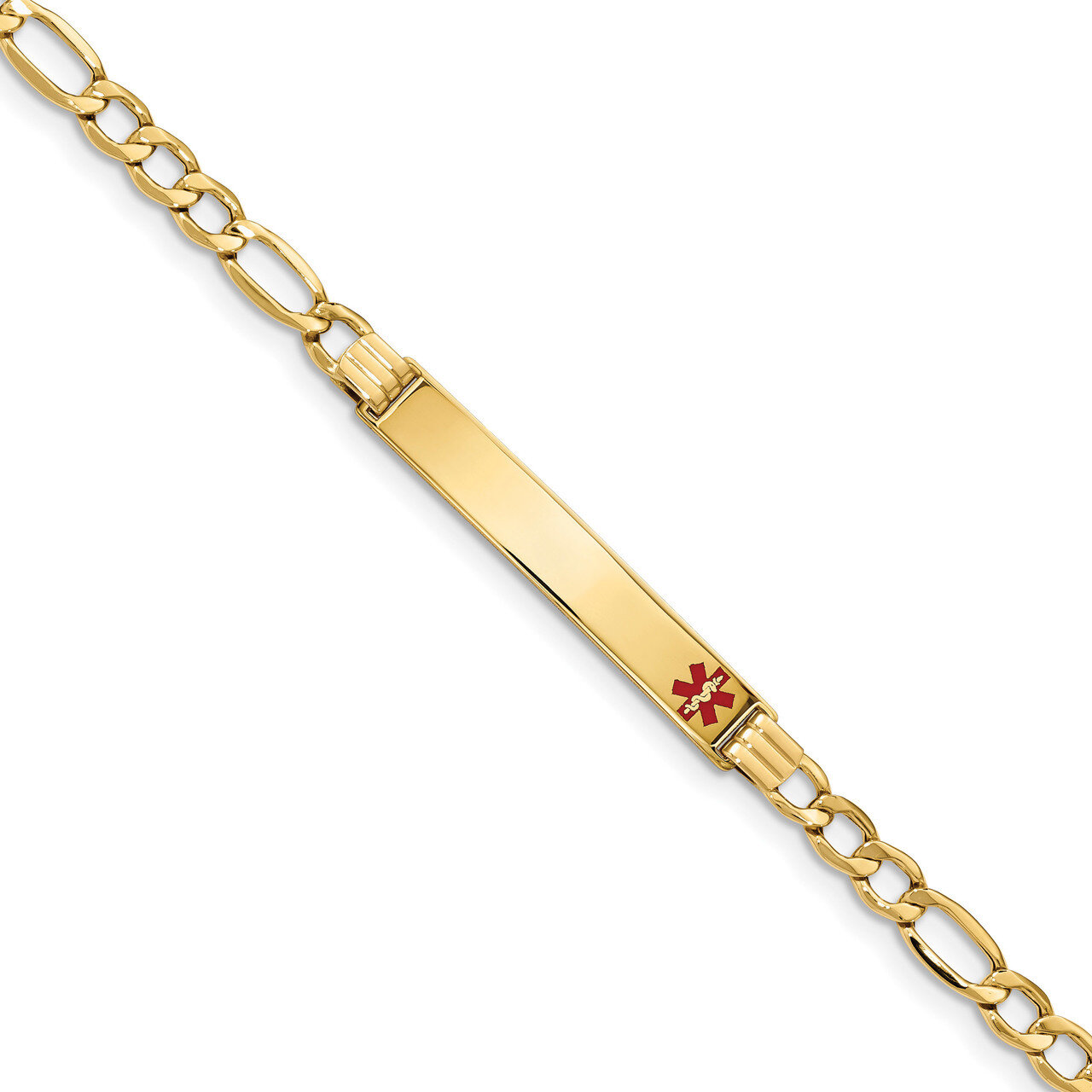 8 Inch Medical Polished Red Enamel ID with Semi-Solid Figaro Bracelet 14k Gold XM563FR-8, MPN: XM56…
