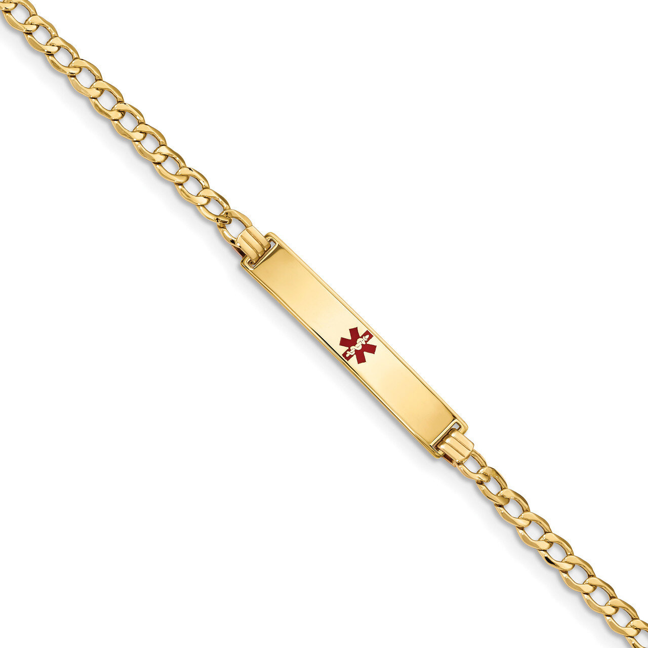 7 Inch Medical Red Enamel Curb Link 6.75mm Id Bracelet 14k Gold XM564CR-7