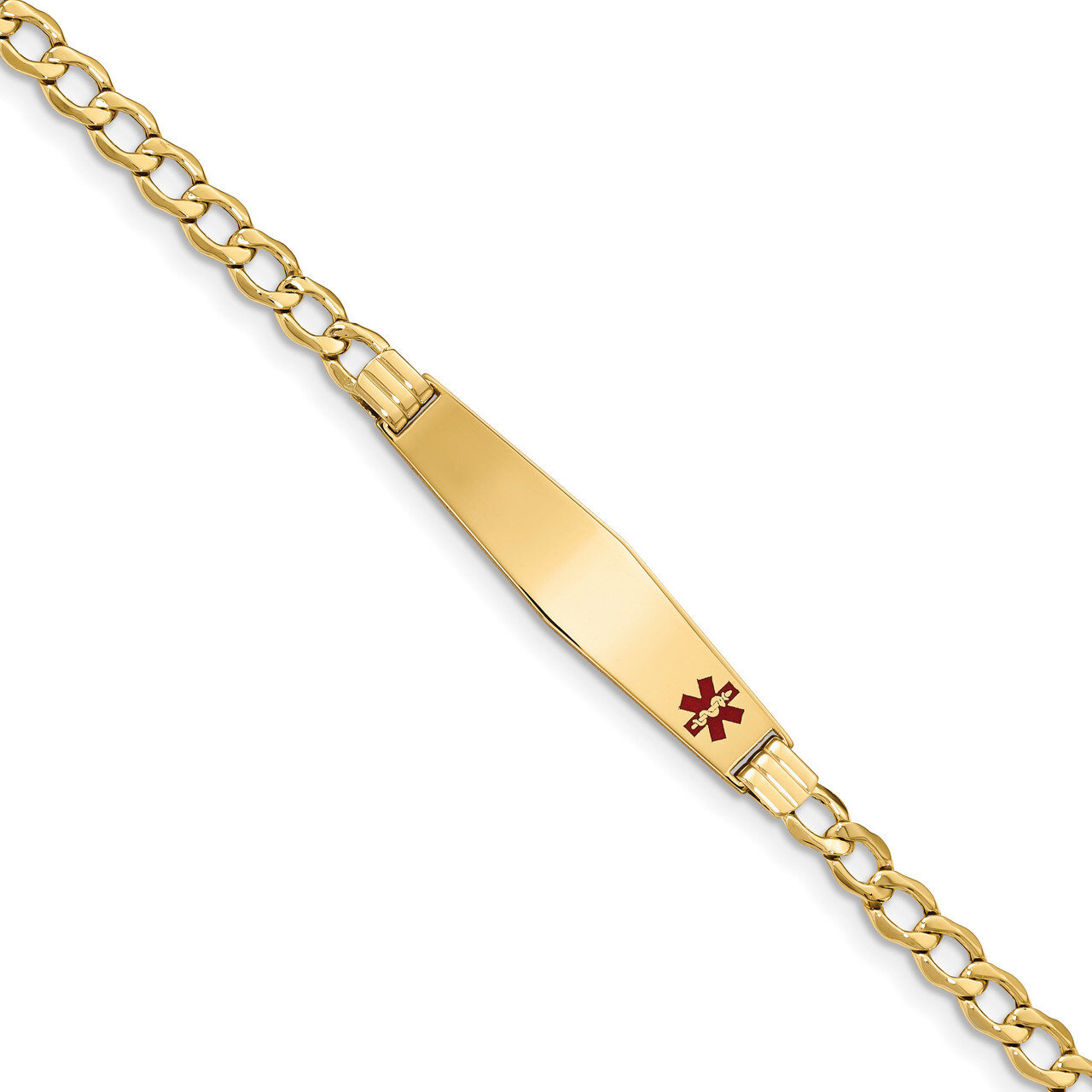 7 Inch Medical Soft Diamond Shape Red Enamel Curb Link 6.75mm Id Bracelet 14k Gold XM564FC-7, MPN: …