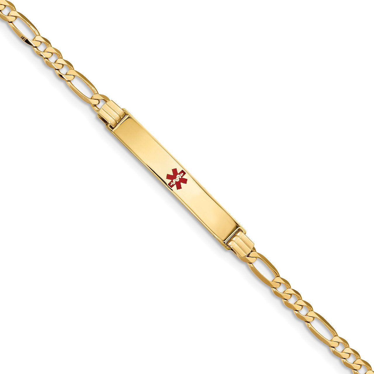 7 Inch Medical Red Enamel Figaro ID Bracelet 14k Gold XM565CR-7, MPN: XM565CR-7, 191101437960