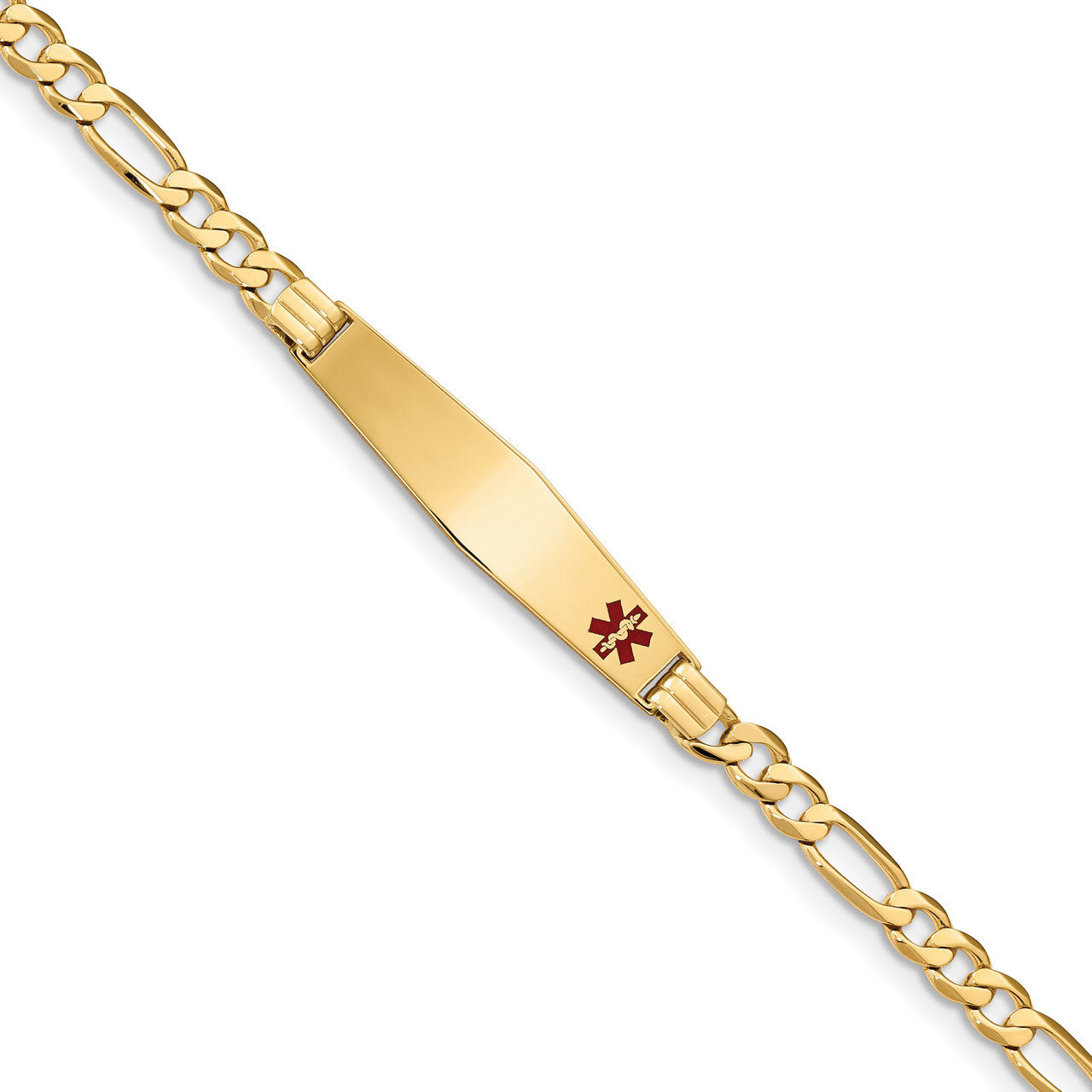 8 Inch Medical Soft Diamond Shape Red Enamel Flat Figaro Link ID Bracelet 14k Gold XM566FC-8, MPN: …