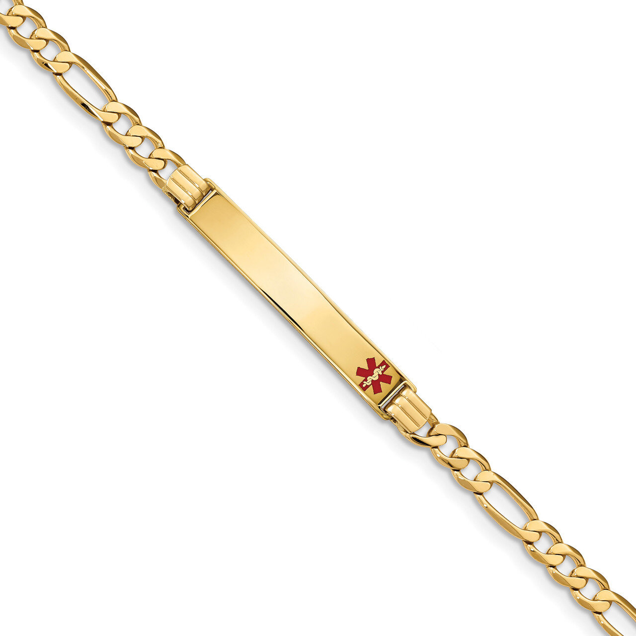 8 Inch Medical Red Enamel Flat Figaro Link ID Bracelet 14k Gold XM566FR-8