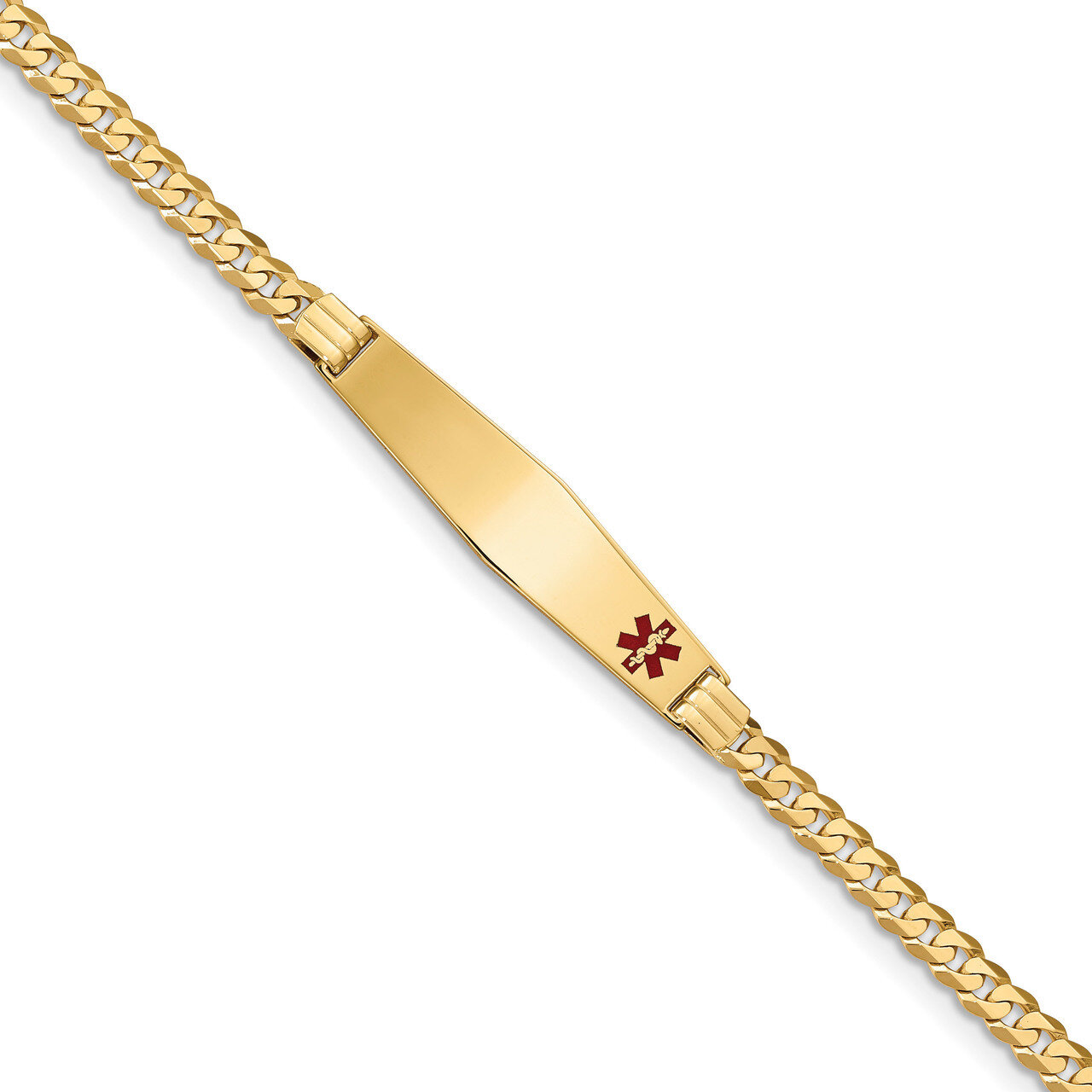Medical Soft Diamond Shape Red Enamel Curb Link ID Bracecet 14k Gold XM567FC-7