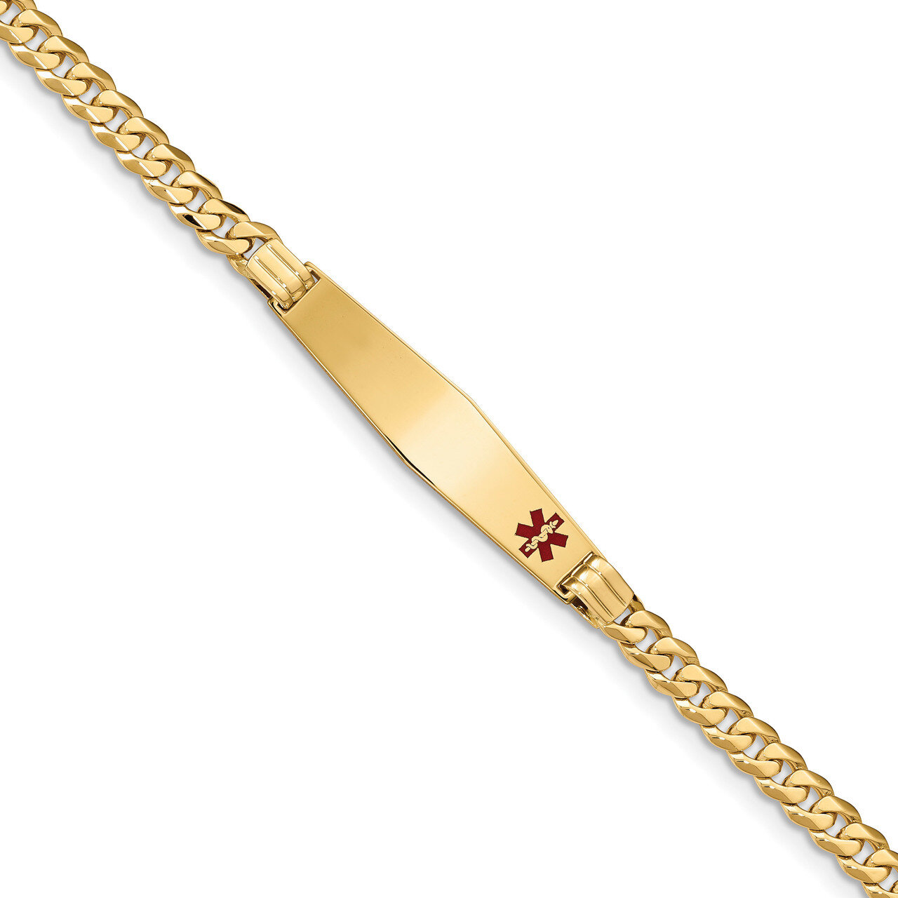 Medical Soft Diamond Shape Red Enamel Curb Link ID Bracecet 14k Gold XM568FC-7