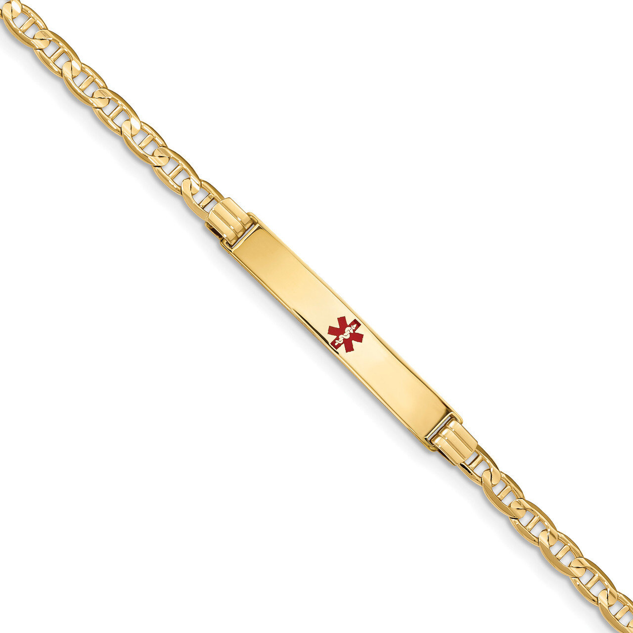 8 Inch Medical Red Enamel Anchor Link ID Bracelet 14k Gold XM569CR-8