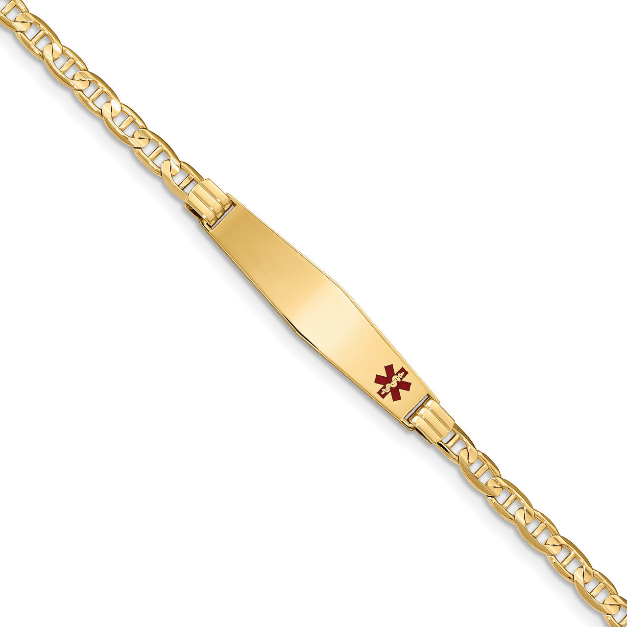 8 Inch Medical Soft Diamond Shape Red Enamel Anchor Link ID Bracelet 14k Gold XM569FC-8, MPN: XM569…