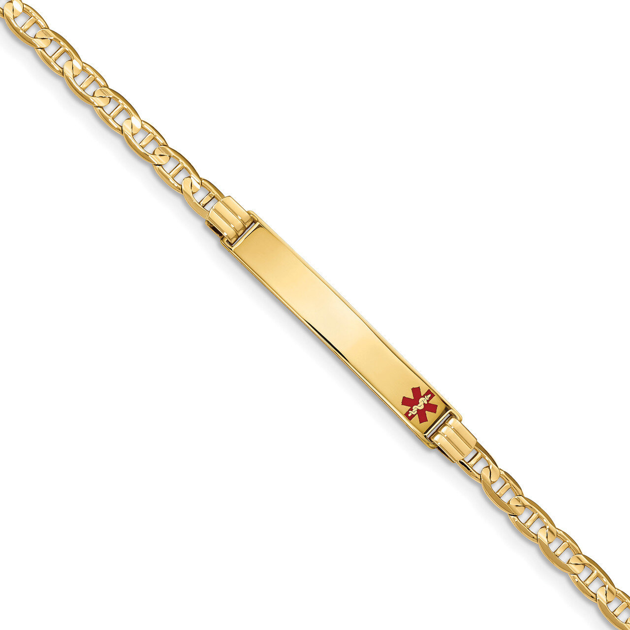 8 Inch Medical Red Enamel Anchor Link ID Bracelet 14k Gold XM569FR-8, MPN: XM569FR-8, 191101437717
