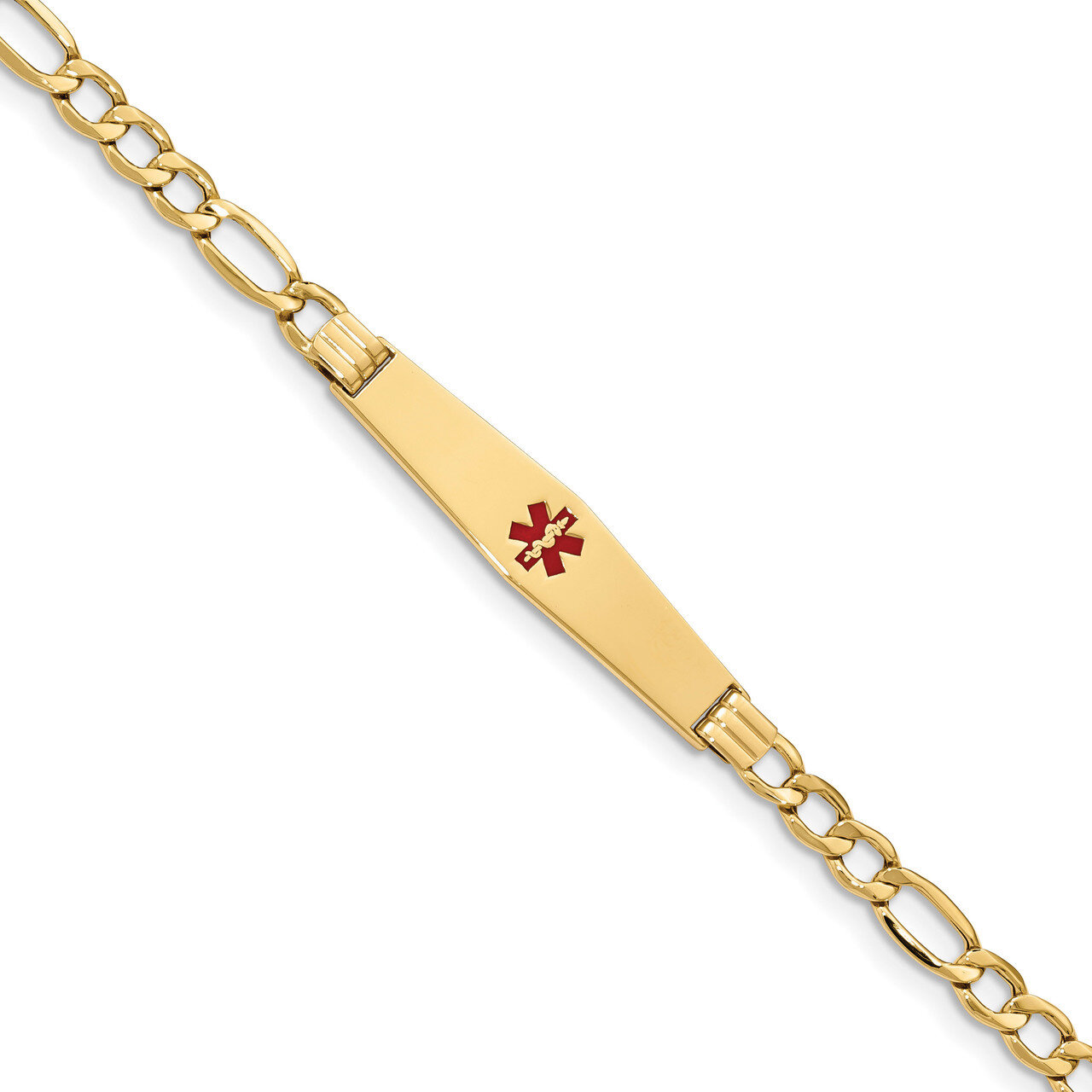 7 Inch Medical Soft Diamond Shape Red Enamel ID w Semi-Solid Figaro Bracelet 14k Gold XM571CC-7, MP…