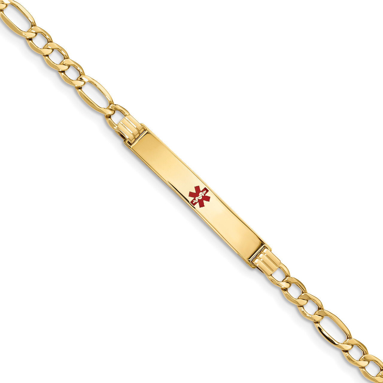 7 Inch Medical Polished Red Enamel ID with Semi-Solid Figaro Bracelet 14k Gold XM571CR-7, MPN: XM57…