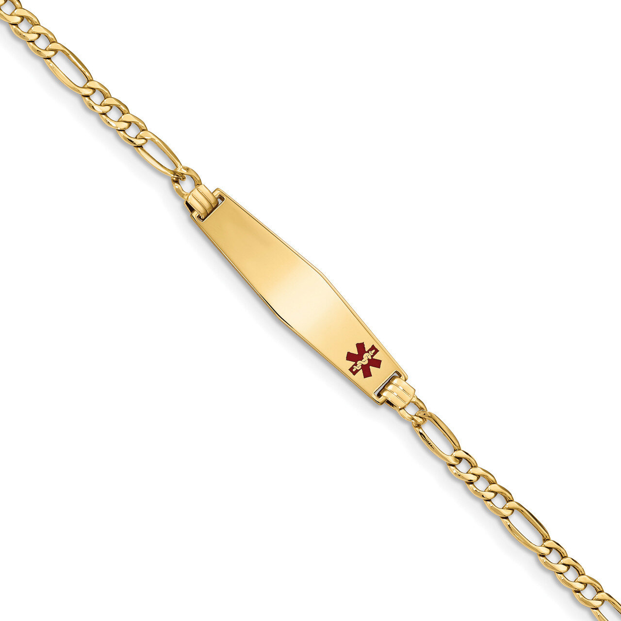 7 Inch Medical Soft Diamond Shape Red Enamel ID w Semi-Solid Figaro Bracelet 14k Gold XM571FC-7, MP…