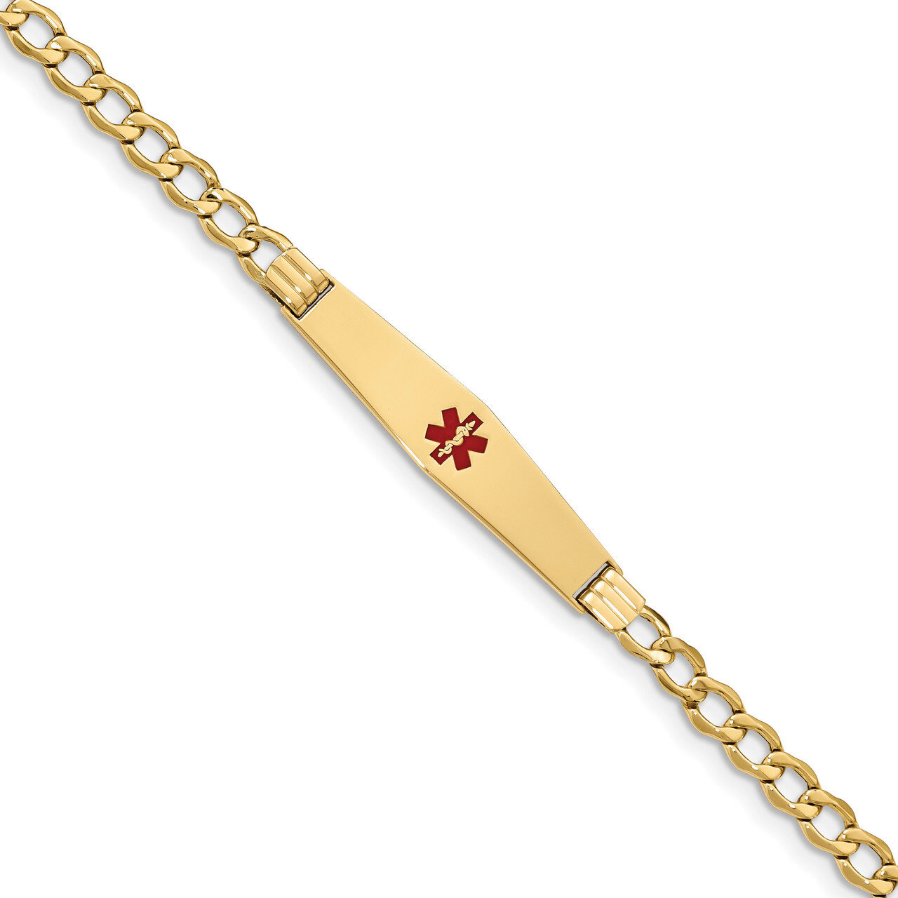 8 Inch Medical Soft Diamond Shape Red Enamel ID w Semi-Solid Cuban Bracelet 14k Gold XM572CC-8, MPN…