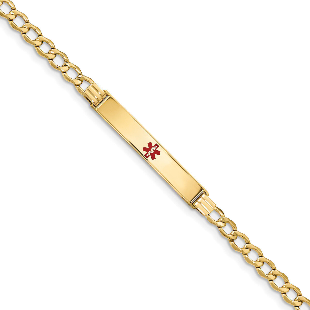 8 Inch Medical Polished Red Enamel ID with Semi-Solid Cuban Bracelet 14k Gold XM572CR-8, MPN: XM572…