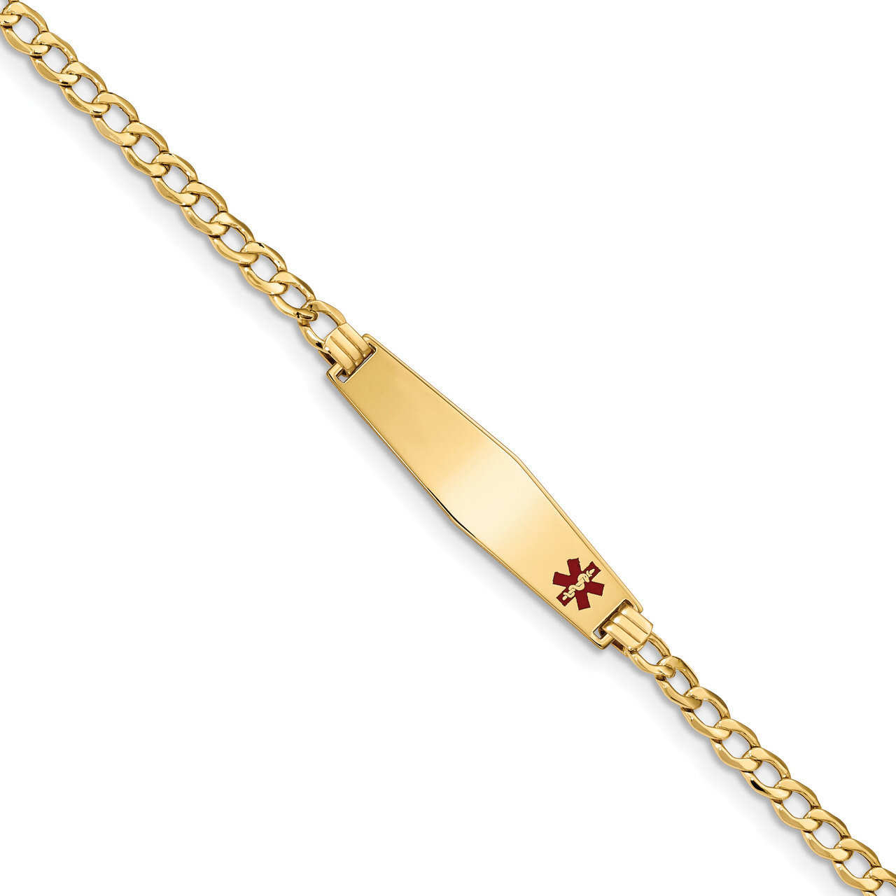 8 Inch Medical Soft Diamond Shape Red Enamel ID w Semi-Solid Cuban Bracelet 14k Gold XM572FC-8, MPN…