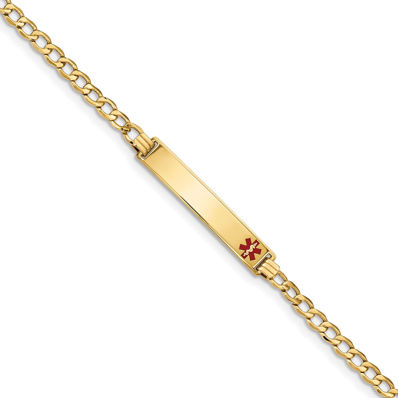 7 Inch Medical Polished Red Enamel ID with Semi-Solid Cuban Bracelet 14k Gold XM572FR-7, MPN: XM572…