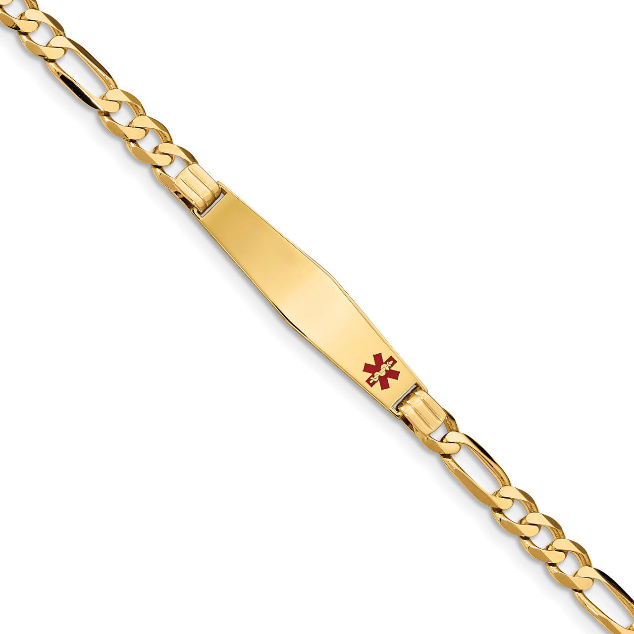 7 Inch Medical Soft Diamond Shape Red Enamel Figaro ID Bracelet 14k Gold XM573FC-7, MPN: XM573FC-7,…