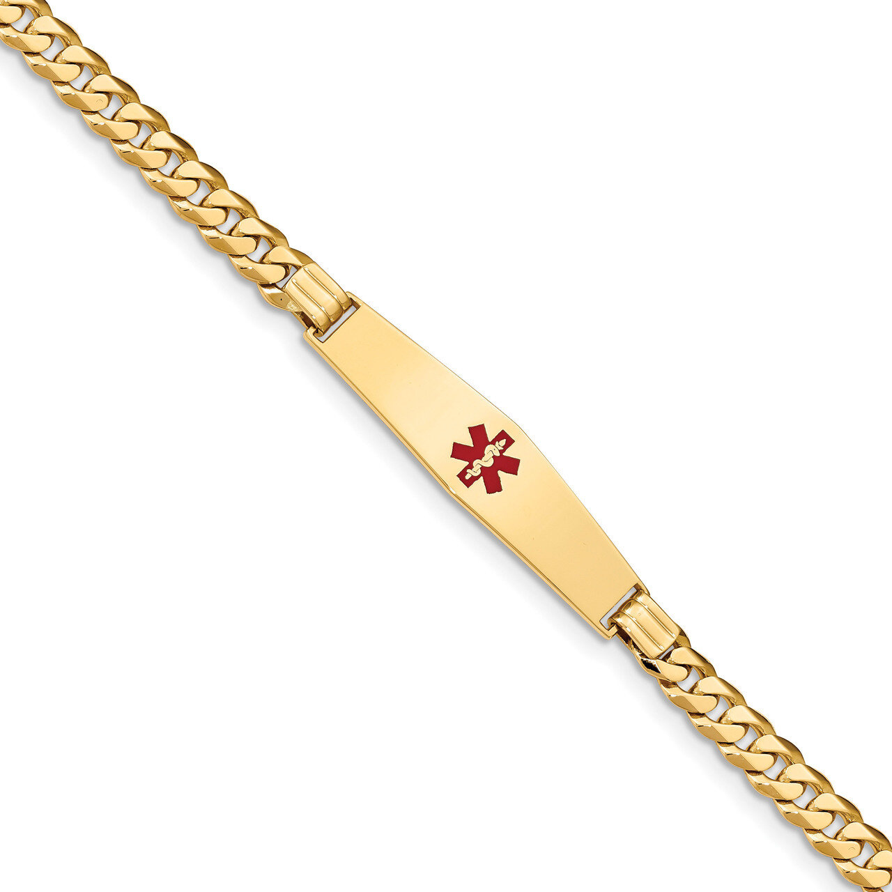 Medical Soft Diamond Shape Red Enamel Curb Link ID Bracecet 14k Gold XM574CC-8