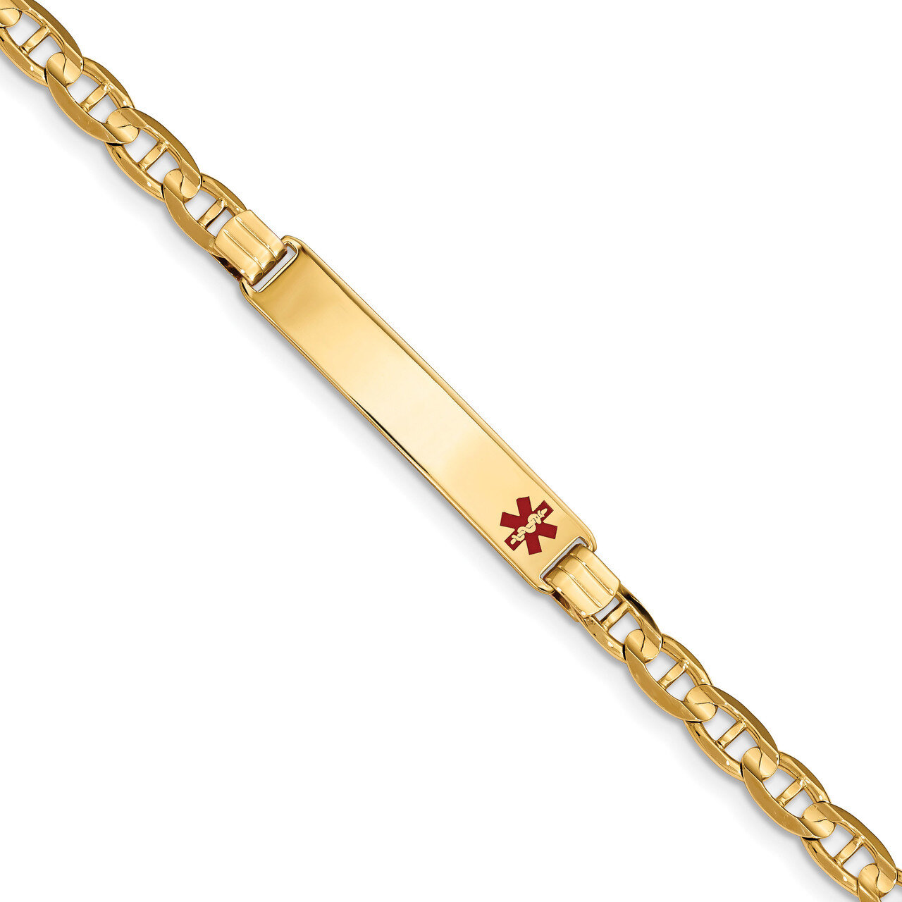 8 Inch Medical Red Enamel Anchor Link ID Bracelet 14k Gold XM575FR-8, MPN: XM575FR-8, 191101438691