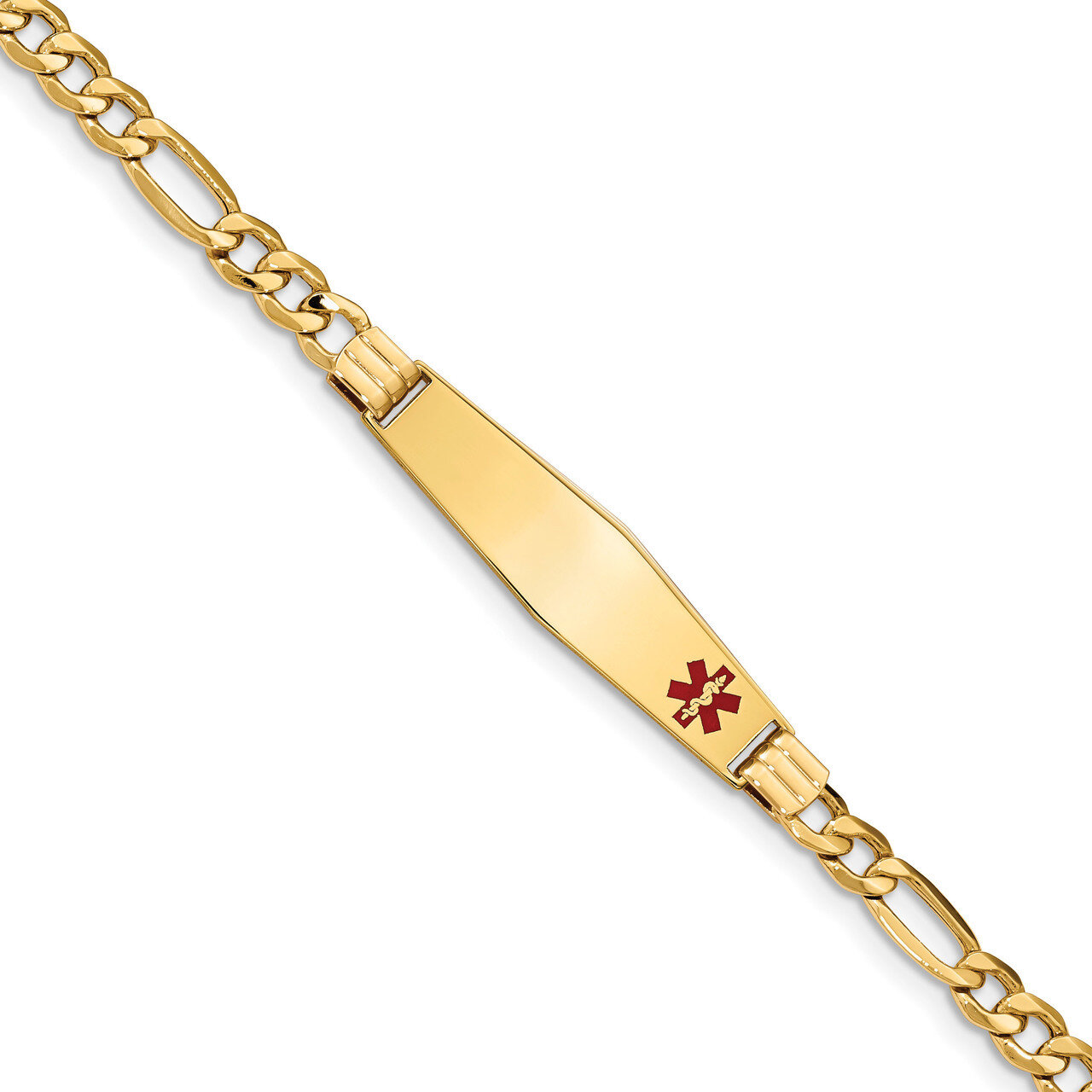 8 Inch Medical Soft Diamond Shape Enamel Semi-Solid Figaro Link ID Bracelet 14k Gold XM576FC-8, MPN…