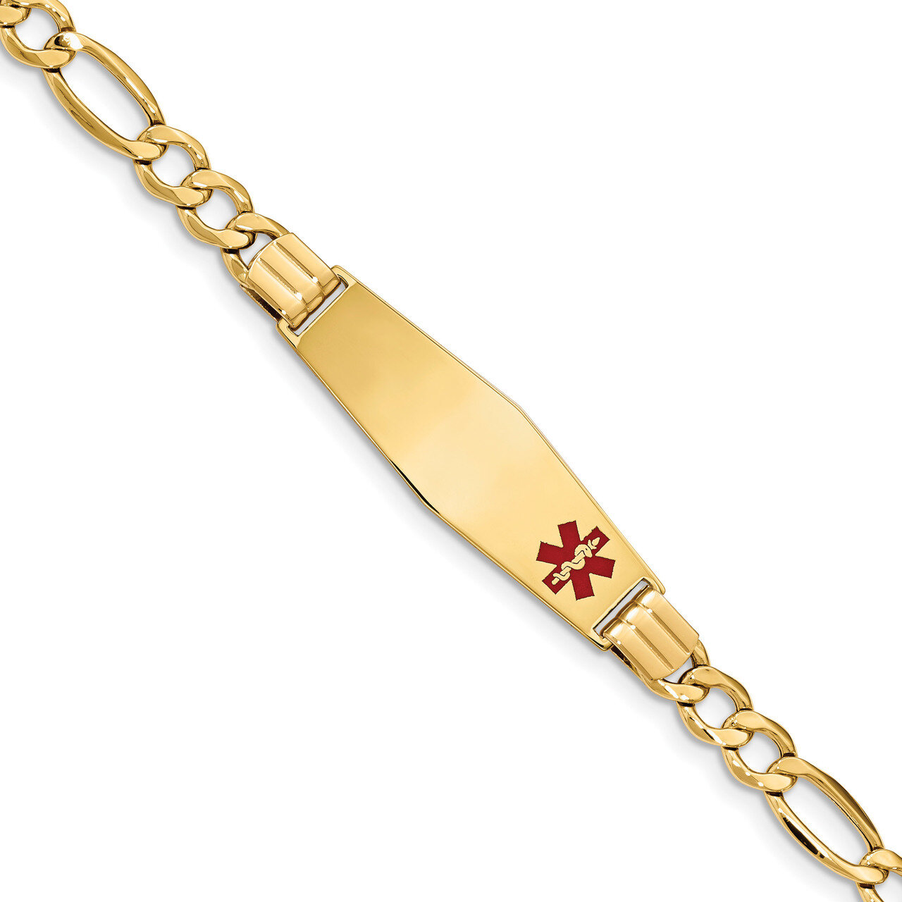 8 Inch Medical Soft Diamond Shape Red Enamel ID w Semi-Solid Figaro Bracelet 14k Gold XM577FC-8, MP…