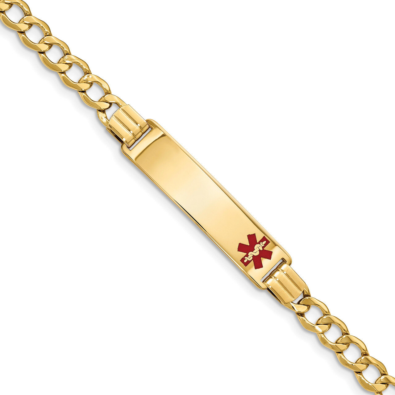8 Inch Medical Red Enamel Curb Link 5.9mm ID Bracelet 14k Gold XM578FR-8, MPN: XM578FR-8, 191101438…