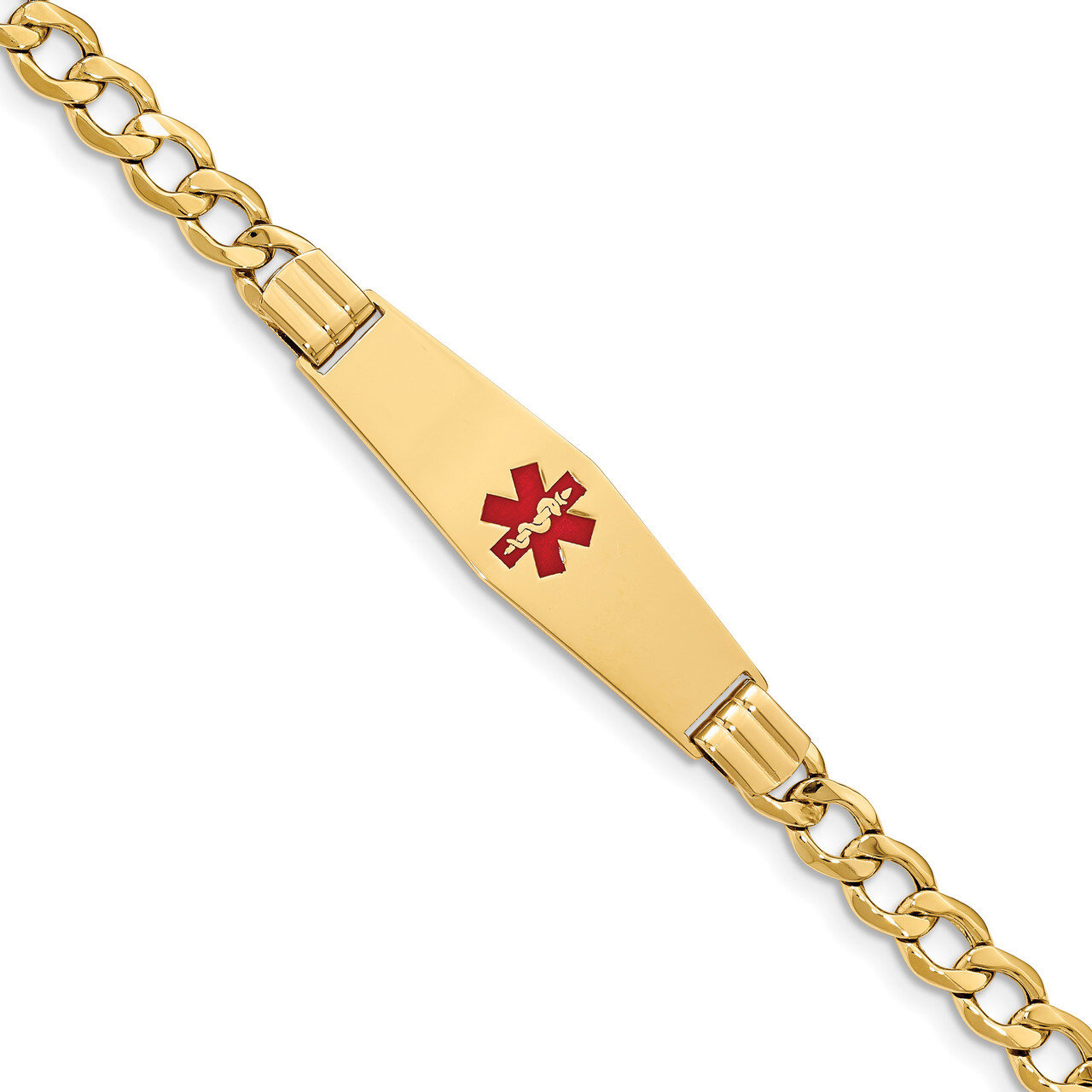 8 Inch Medical Soft Diamond Shape Red Enamel Semi-solid Curb Link ID Bracelet 14k Gold XM579CC-8, M…