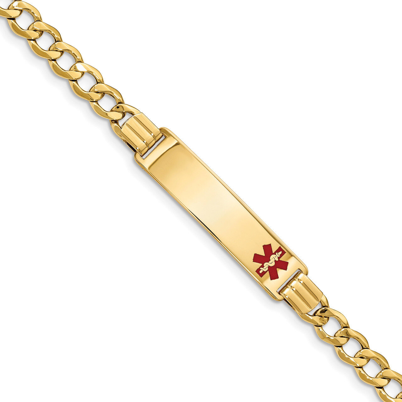 7 Inch Medical Red Enamel Semi-solid Curb Link ID Bracelet 14k Gold XM579FR-7, MPN: XM579FR-7, 1911…