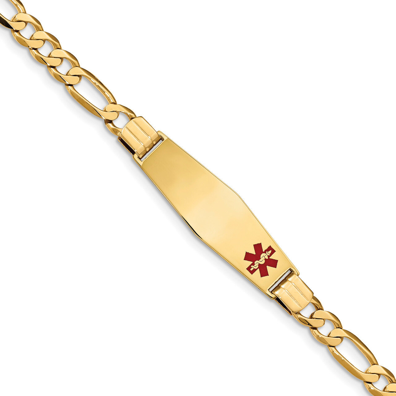 7 Inch Medical Soft Diamond Shape Red Enamel Flat Figaro Link ID Bracelet 14k Gold XM580FC-7, MPN: …