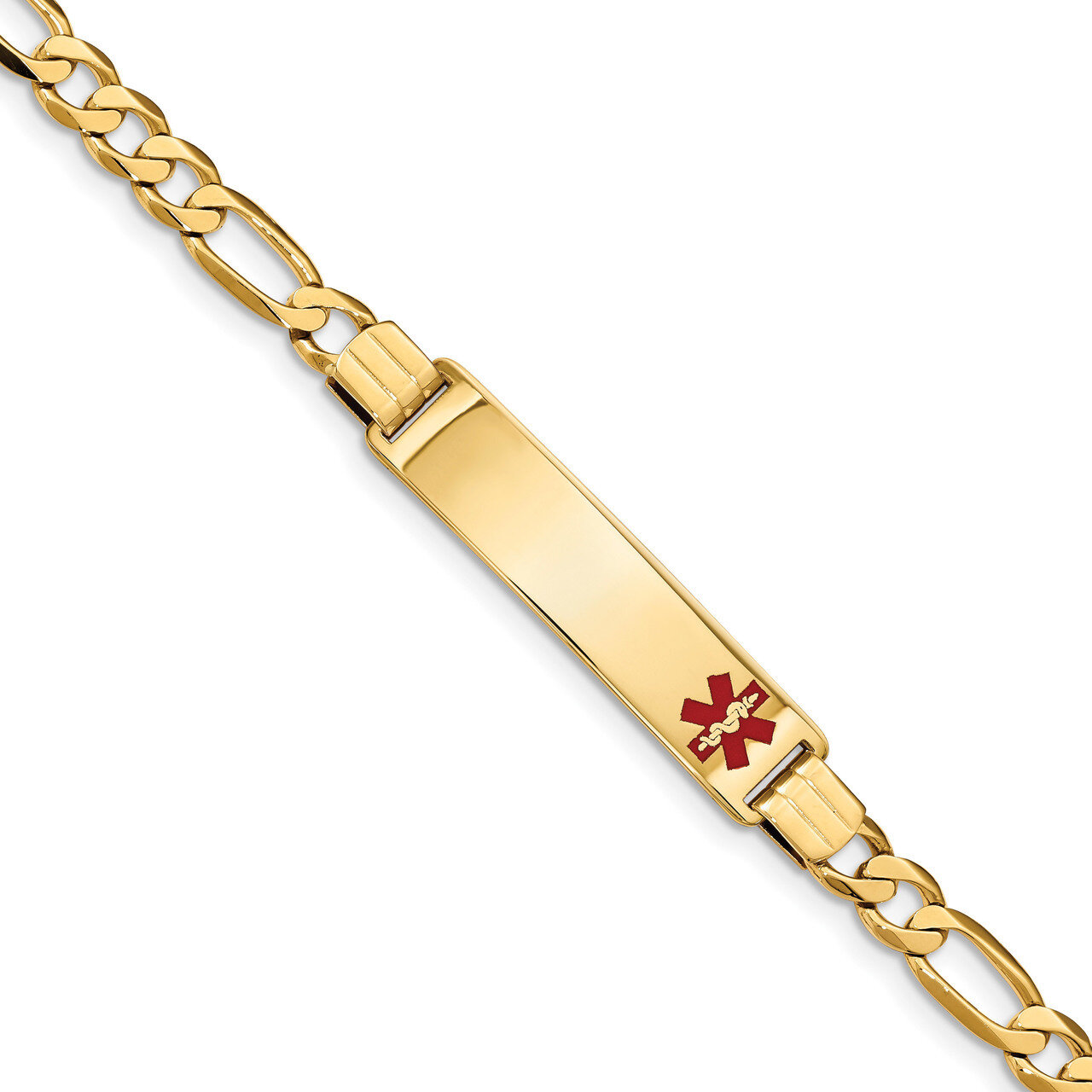 7 Inch Medical Red Enamel Flat Figaro Link ID Bracelet 14k Gold XM580FR-7