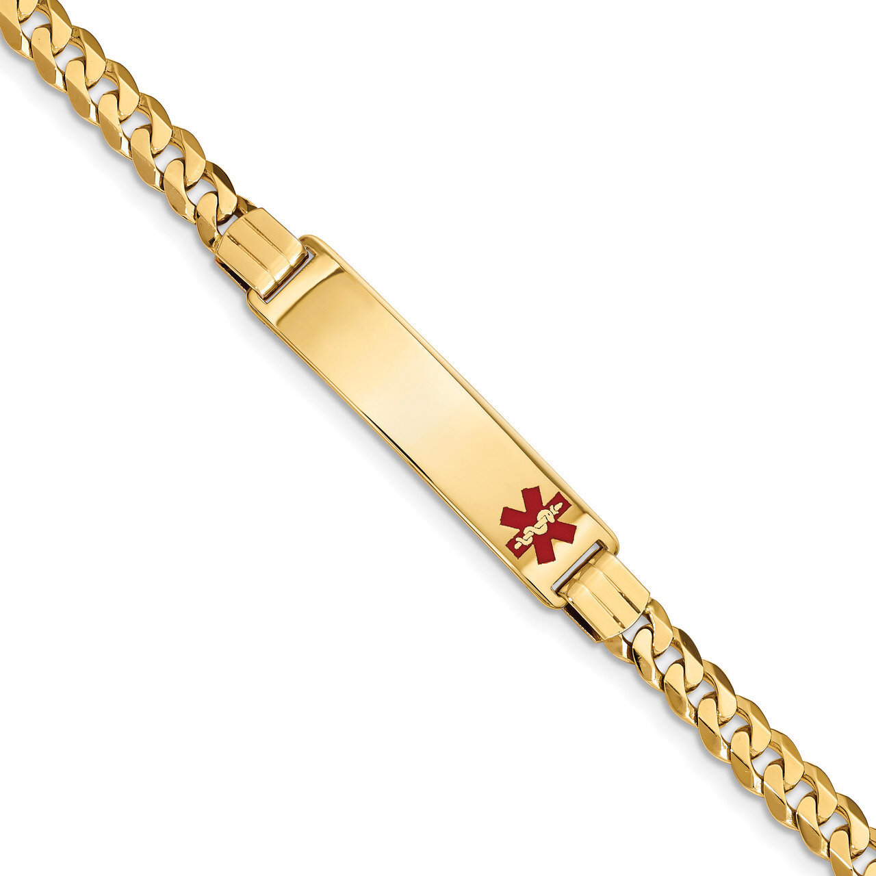 8 Inch Medical Red Enamel Curb Link ID Bracelet 14k Gold XM581FR-8, MPN: XM581FR-8, 191101438806