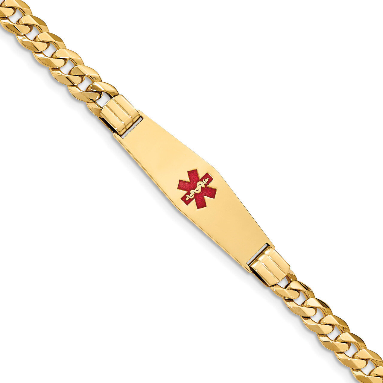 8 Inch Medical Soft Diamond Shape Red Enamel Flat Curb Link ID Bracelet 14k Gold XM582CC-8, MPN: XM…