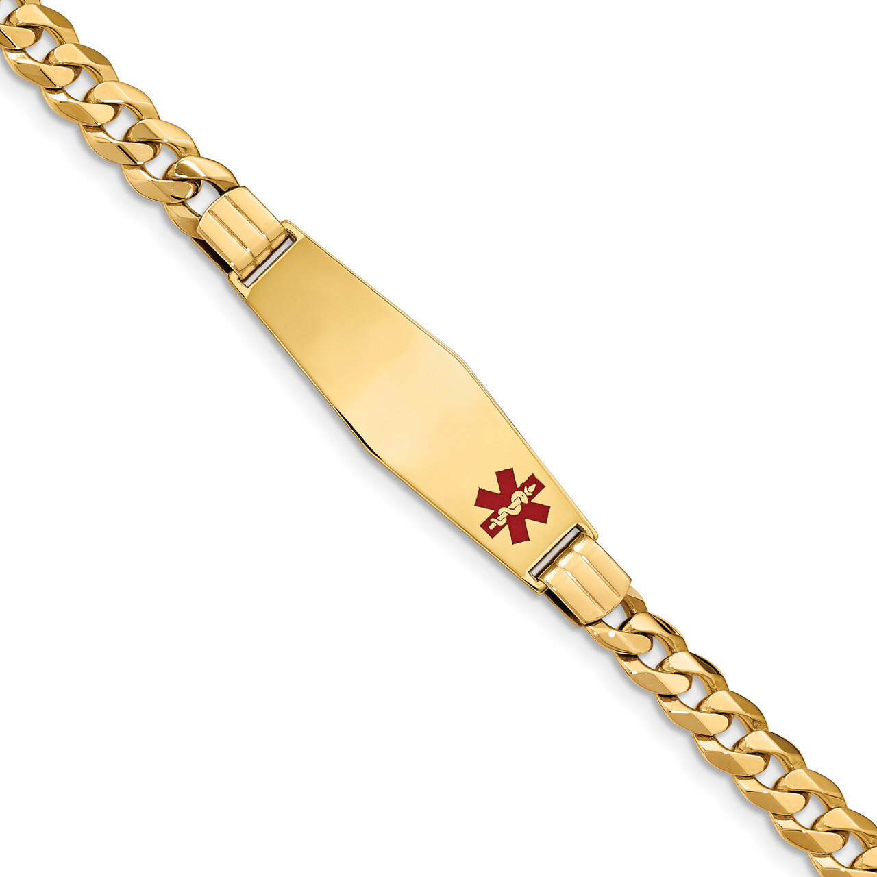 8 Inch Medical Soft Diamond Shape Red Enamel Flat Curb Link ID Bracelet 14k Gold XM582FC-8, MPN: XM…