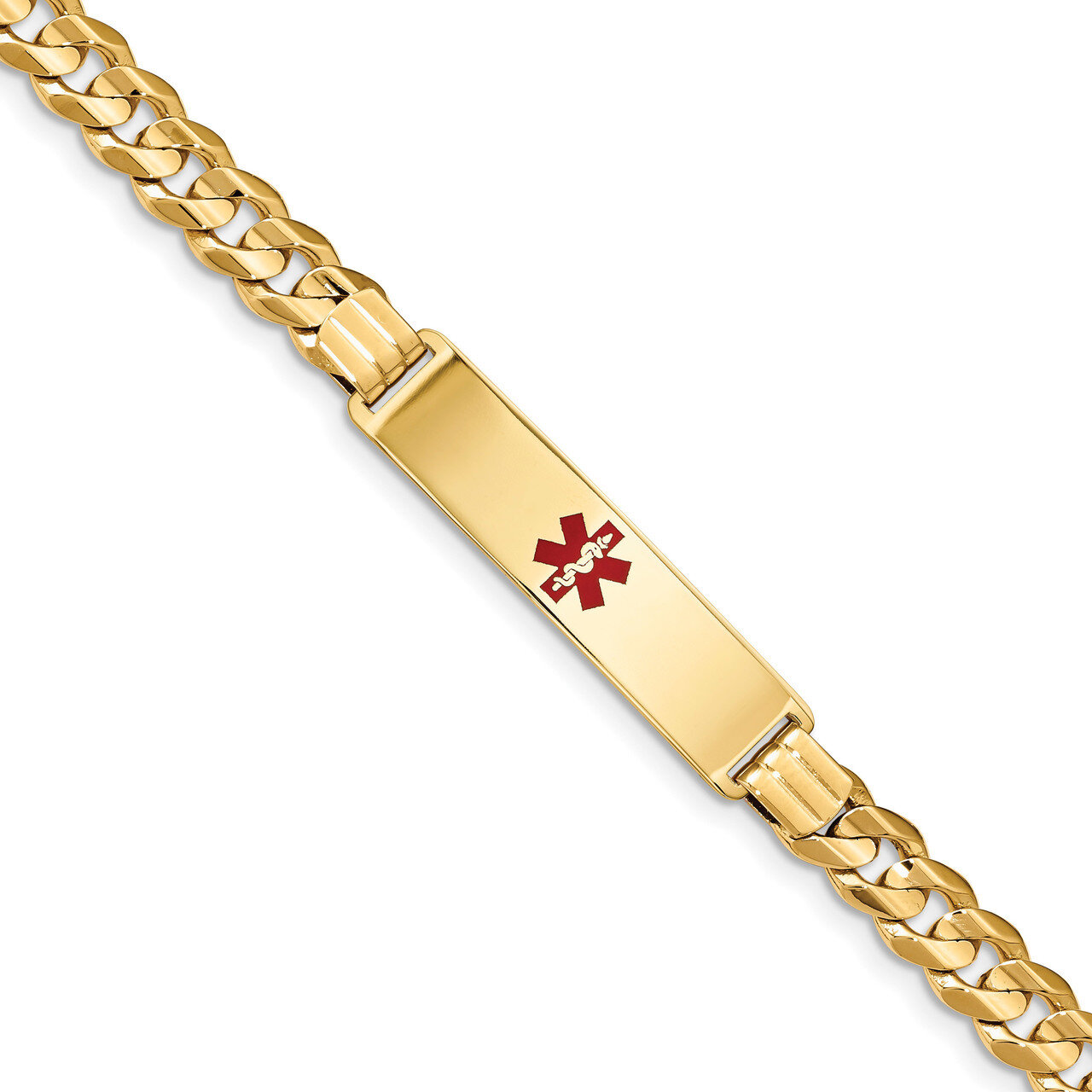 8 Inch Medical Red Enamel Curb ID Bracelet 14k Gold XM583CR-8, MPN: XM583CR-8, 191101439056