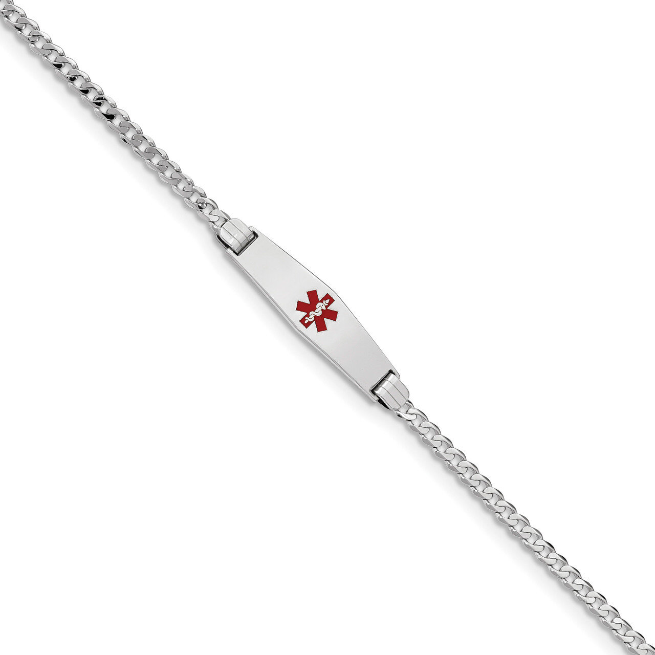 7 Inch Medical Soft Diamond Shape Red Enamel Flat Curb Link ID Bracelet 14k white Gold XM586CCW-7, …