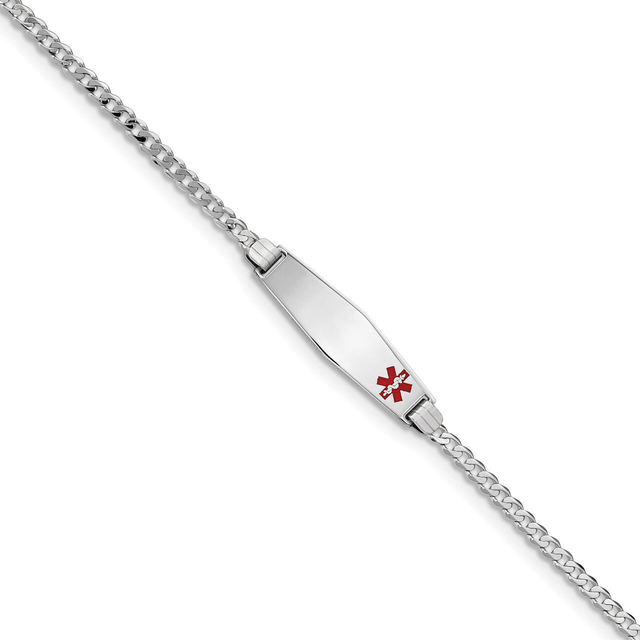 7 Inch Medical Soft Diamond Shape Red Enamel Flat Curb Link ID Bracelet 14k white Gold XM586FCW-7, …