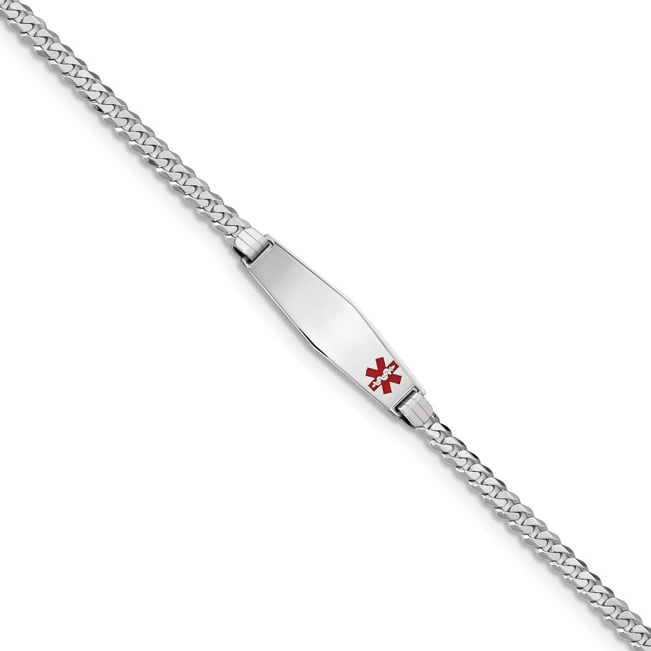 7 Inch Medical Soft Diamond Shape Red Enamel Flat Curb Link ID Bracelet 14k white Gold XM587FCW-7, …