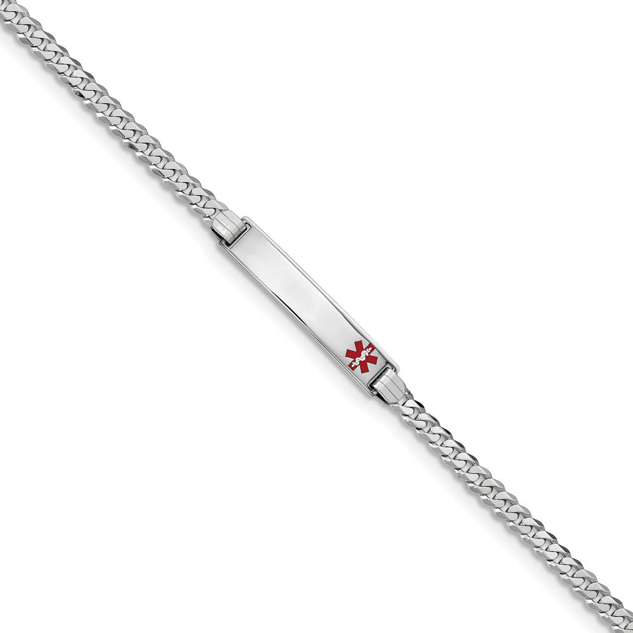 7 Inch Medical Red Enamel Flat Curb Link ID Bracelet 14k white Gold XM587FRW-7