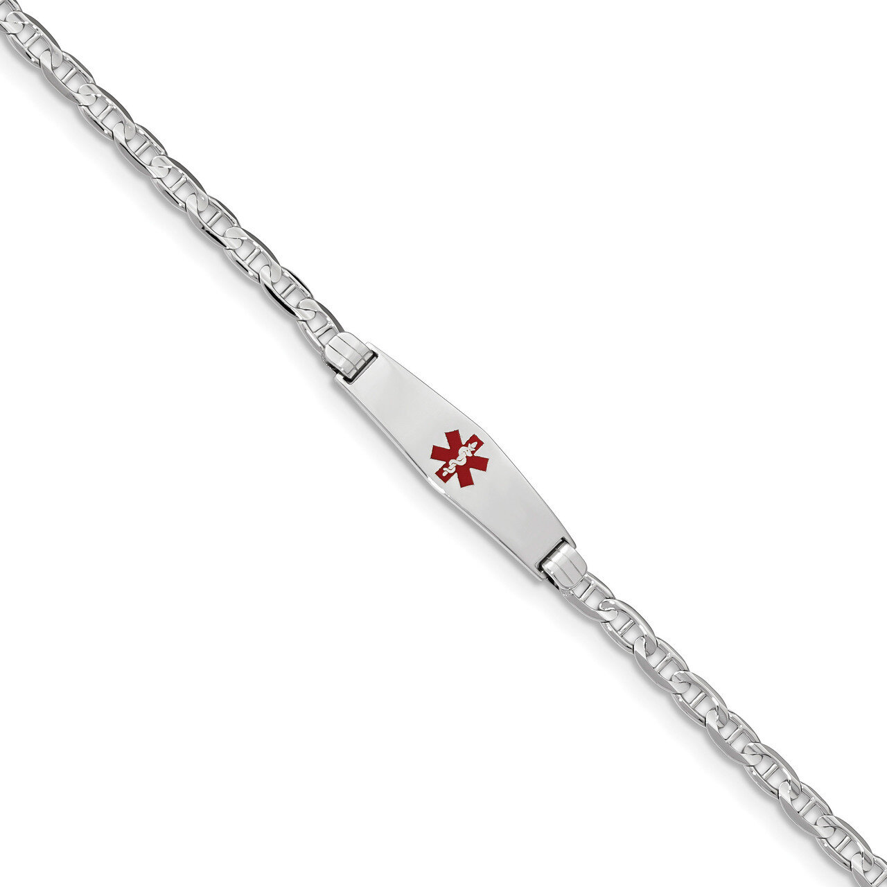 8 Inch Medical Soft Diamond Shape Red Enamel Anchor Link ID Bracelet 14k white Gold XM589CCW-8, MPN…