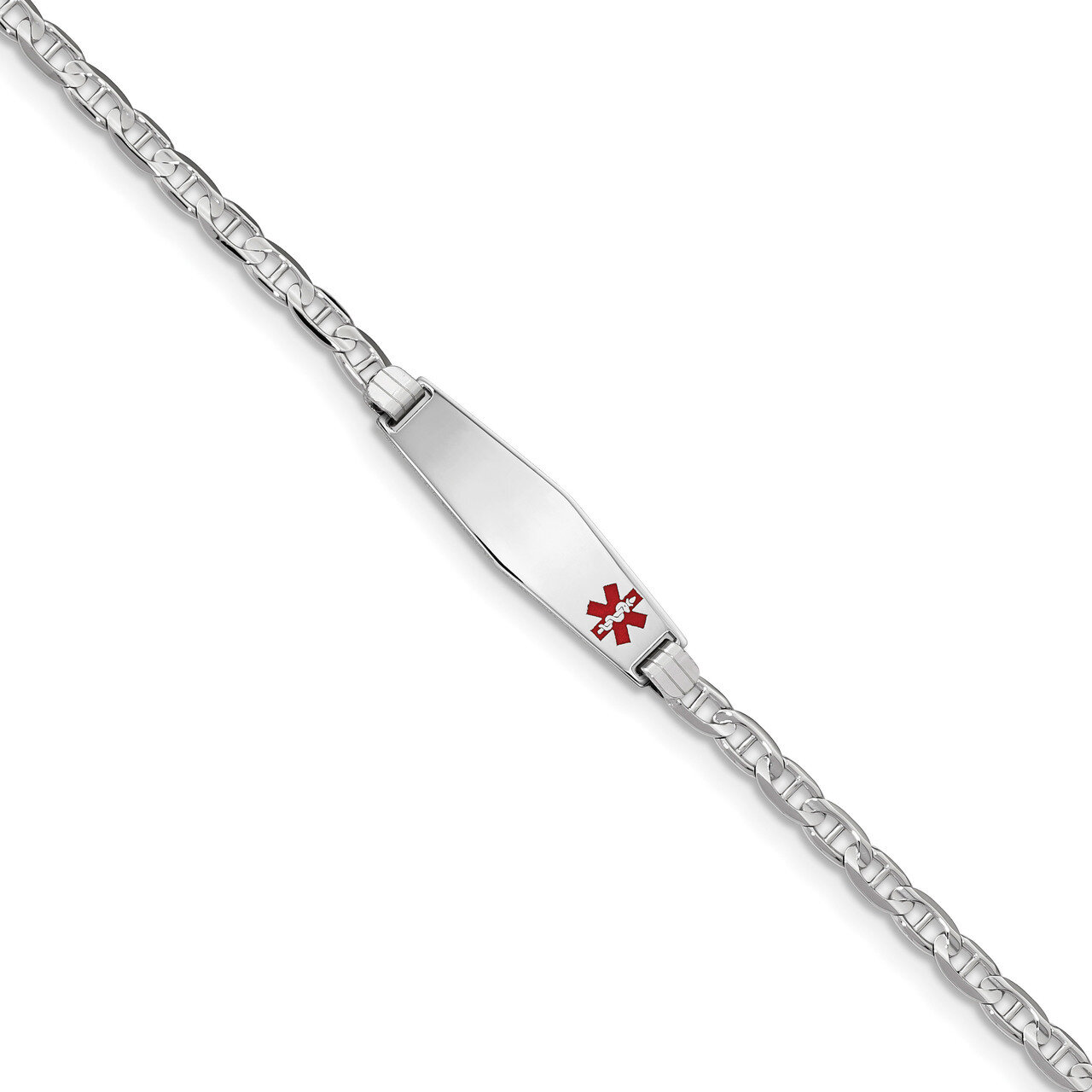 8 Inch Medical Soft Diamond Shape Red Enamel Anchor Link ID Bracelet 14k white Gold XM589FCW-8