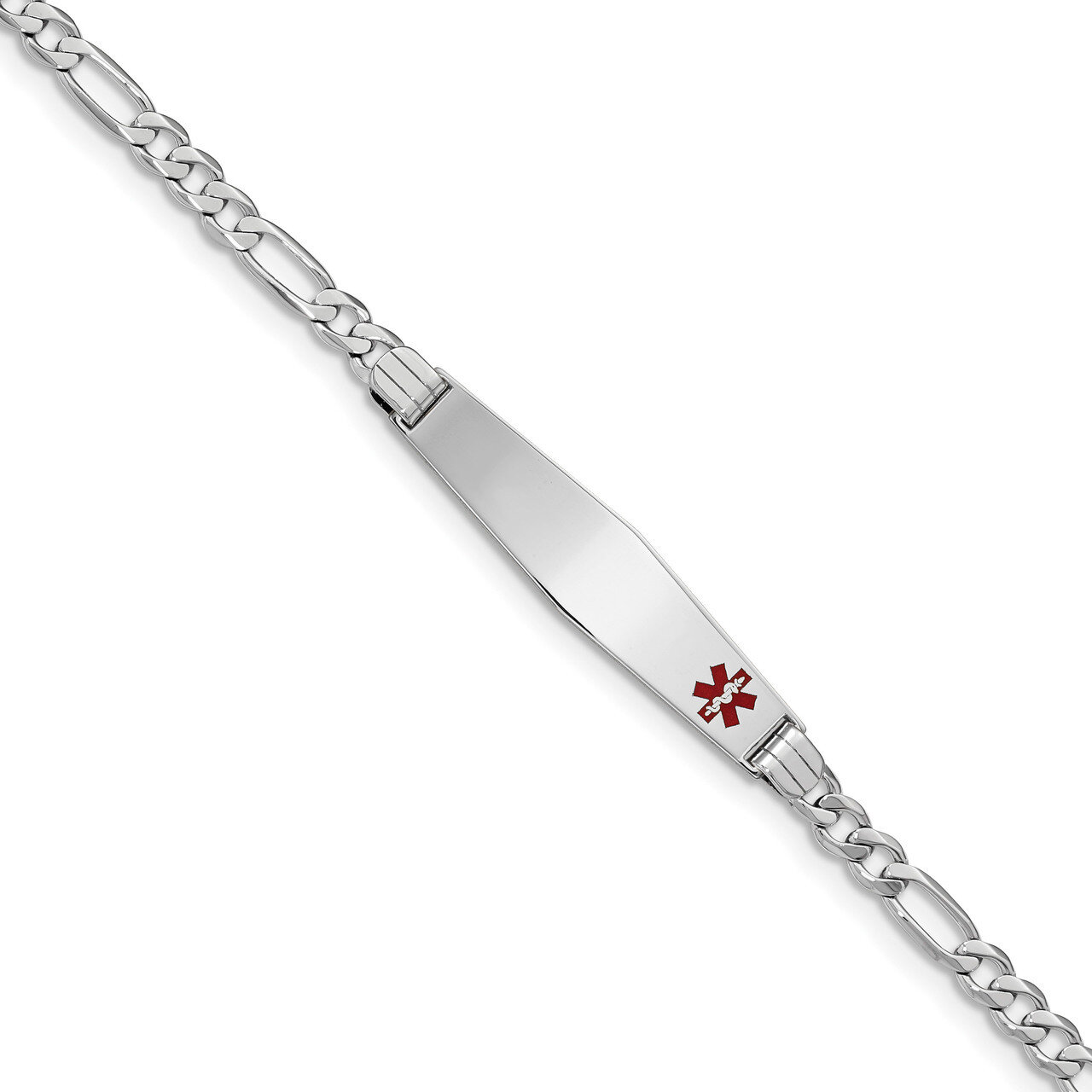 8 Inch Medical Soft Diamond Shape Red Enamel Figaro Link ID Bracelet 14k white Gold XM590FCW-8
